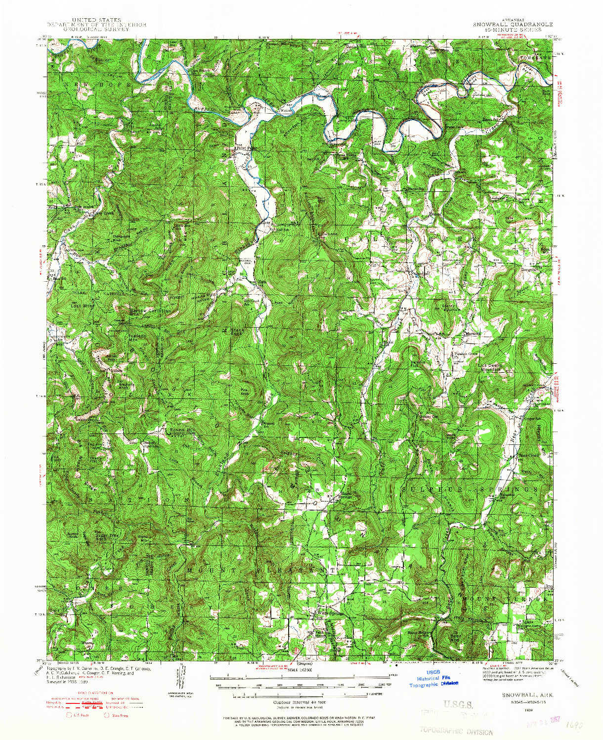 USGS 1:62500-SCALE QUADRANGLE FOR SNOWBALL, AR 1939