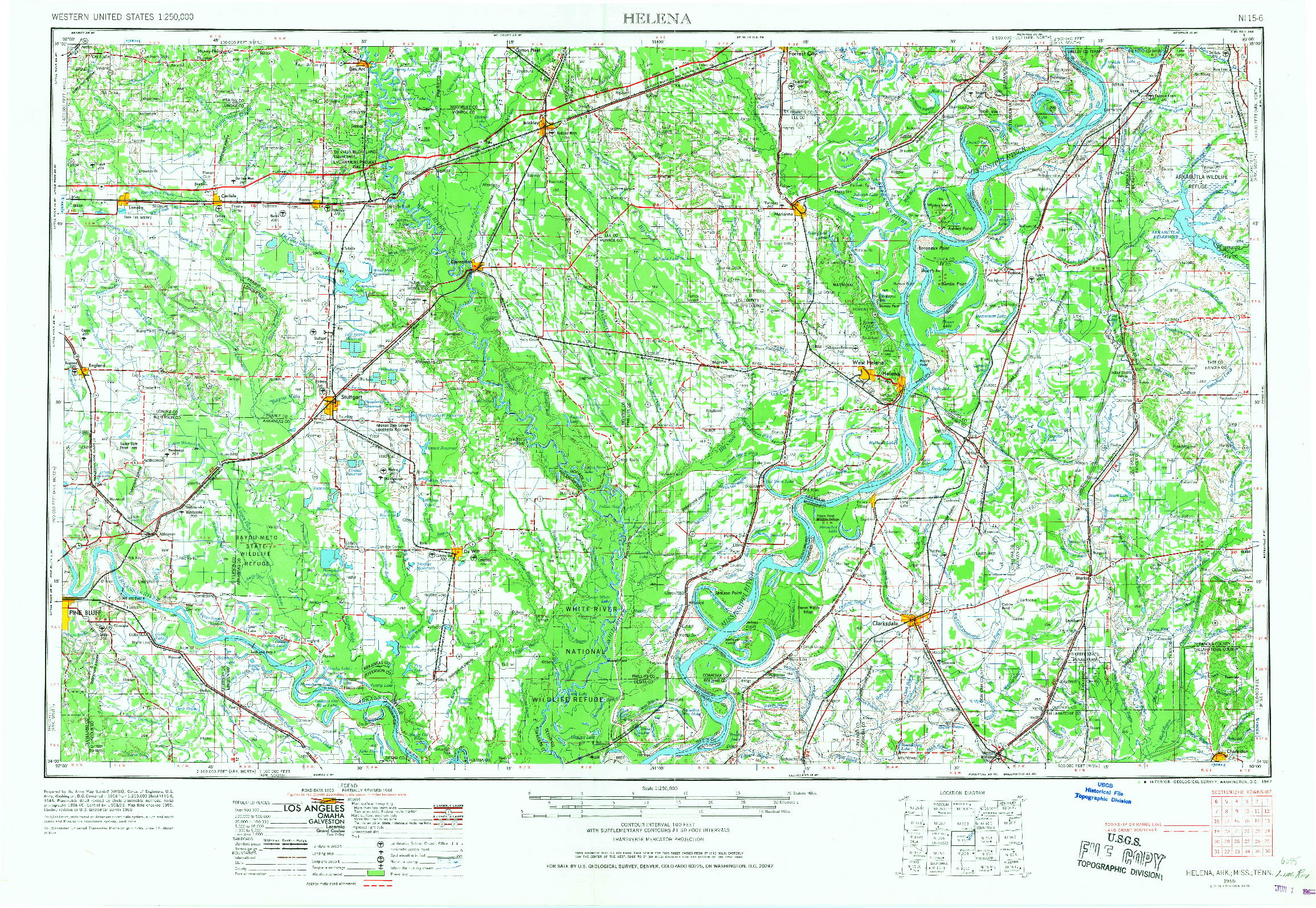 USGS 1:250000-SCALE QUADRANGLE FOR HELENA, AR 1955