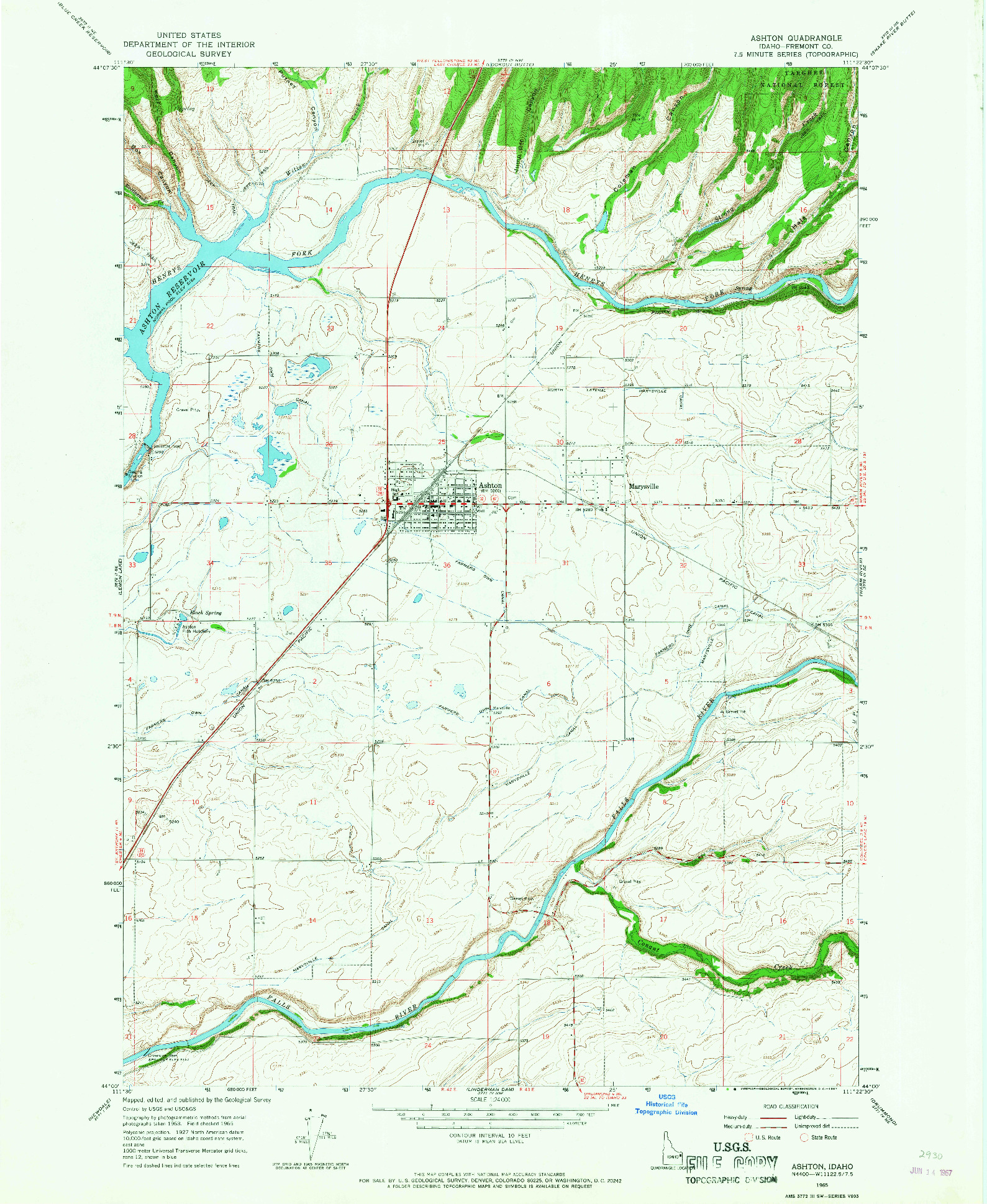 USGS 1:24000-SCALE QUADRANGLE FOR ASHTON, ID 1965