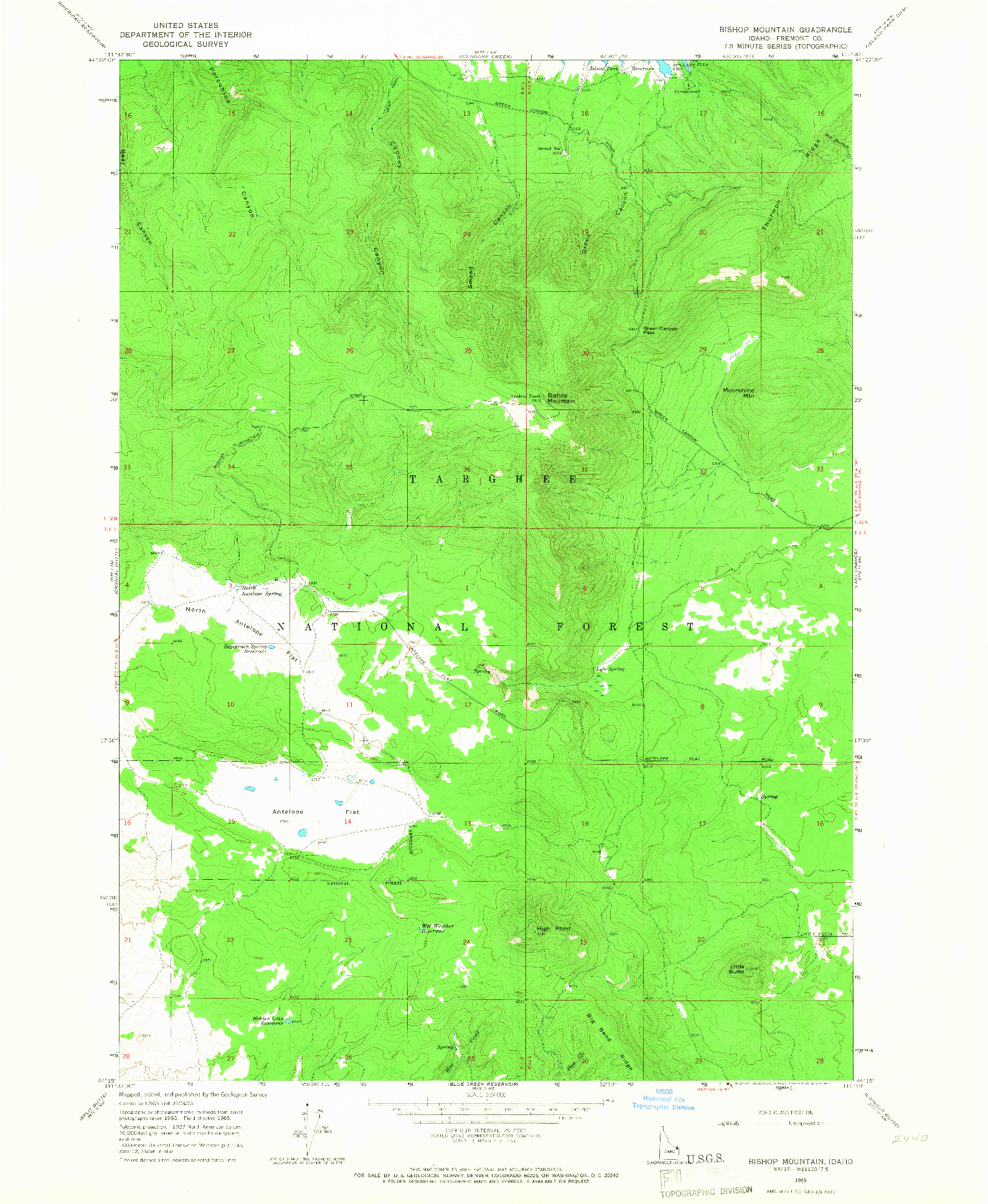 USGS 1:24000-SCALE QUADRANGLE FOR BISHOP MOUNTAIN, ID 1965