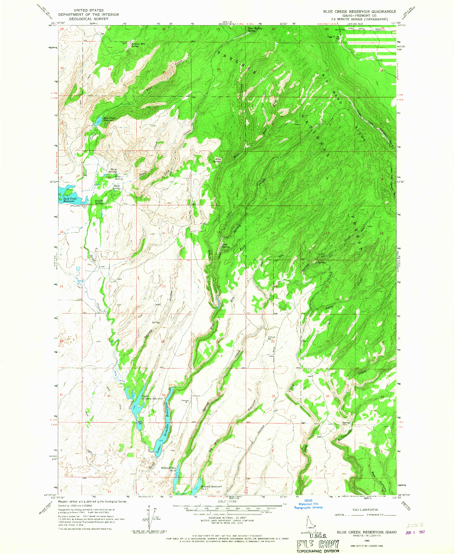 USGS 1:24000-SCALE QUADRANGLE FOR BLUE CREEK RESERVOIR, ID 1965