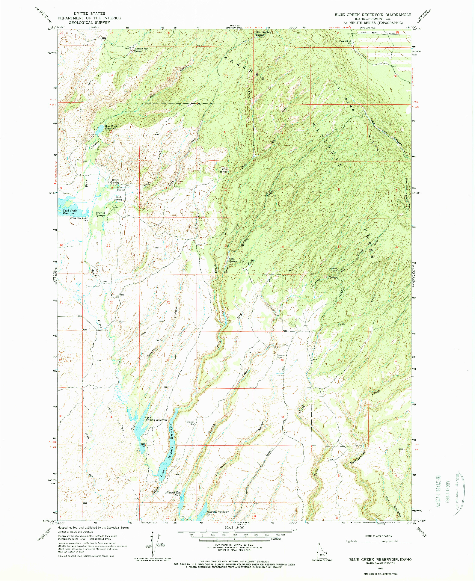 USGS 1:24000-SCALE QUADRANGLE FOR BLUE CREEK RESERVOIR, ID 1965