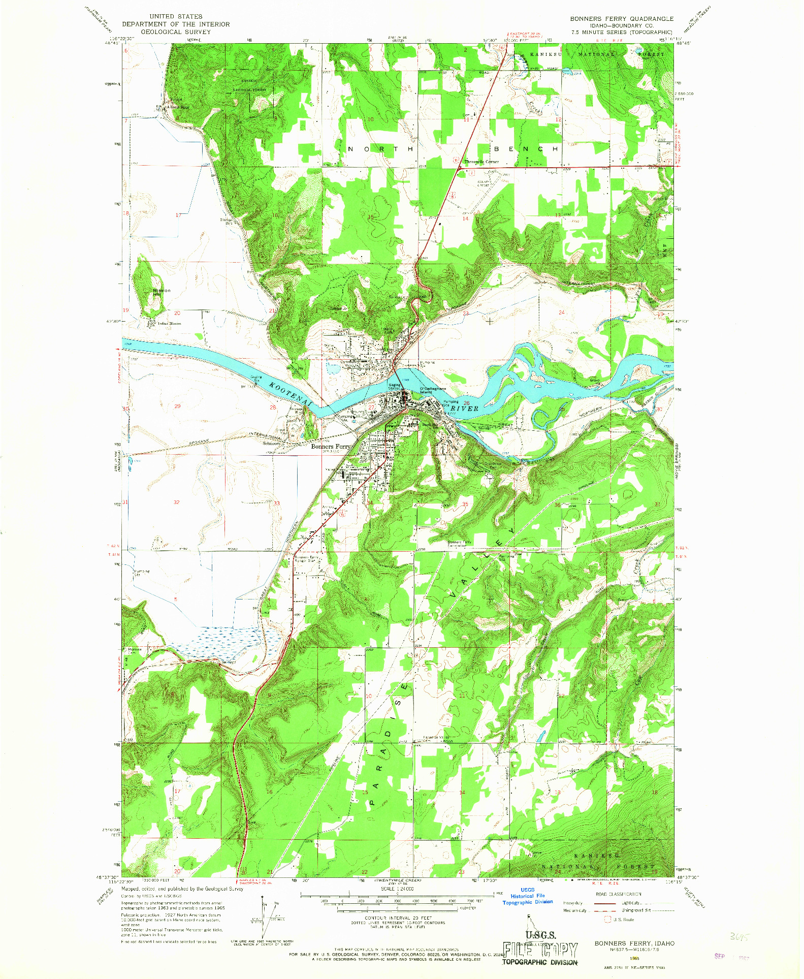 USGS 1:24000-SCALE QUADRANGLE FOR BONNERS FERRY, ID 1965