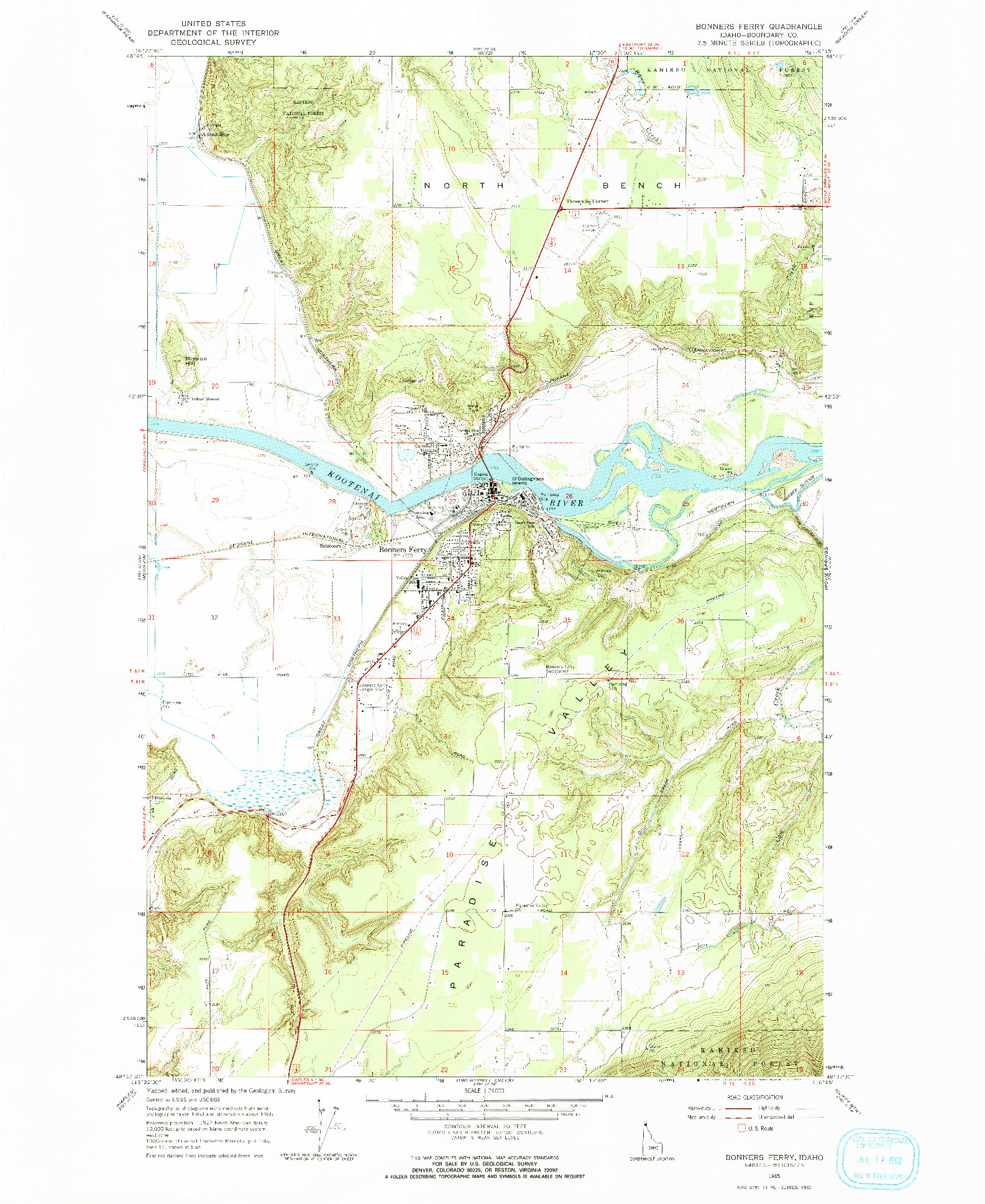 USGS 1:24000-SCALE QUADRANGLE FOR BONNERS FERRY, ID 1965