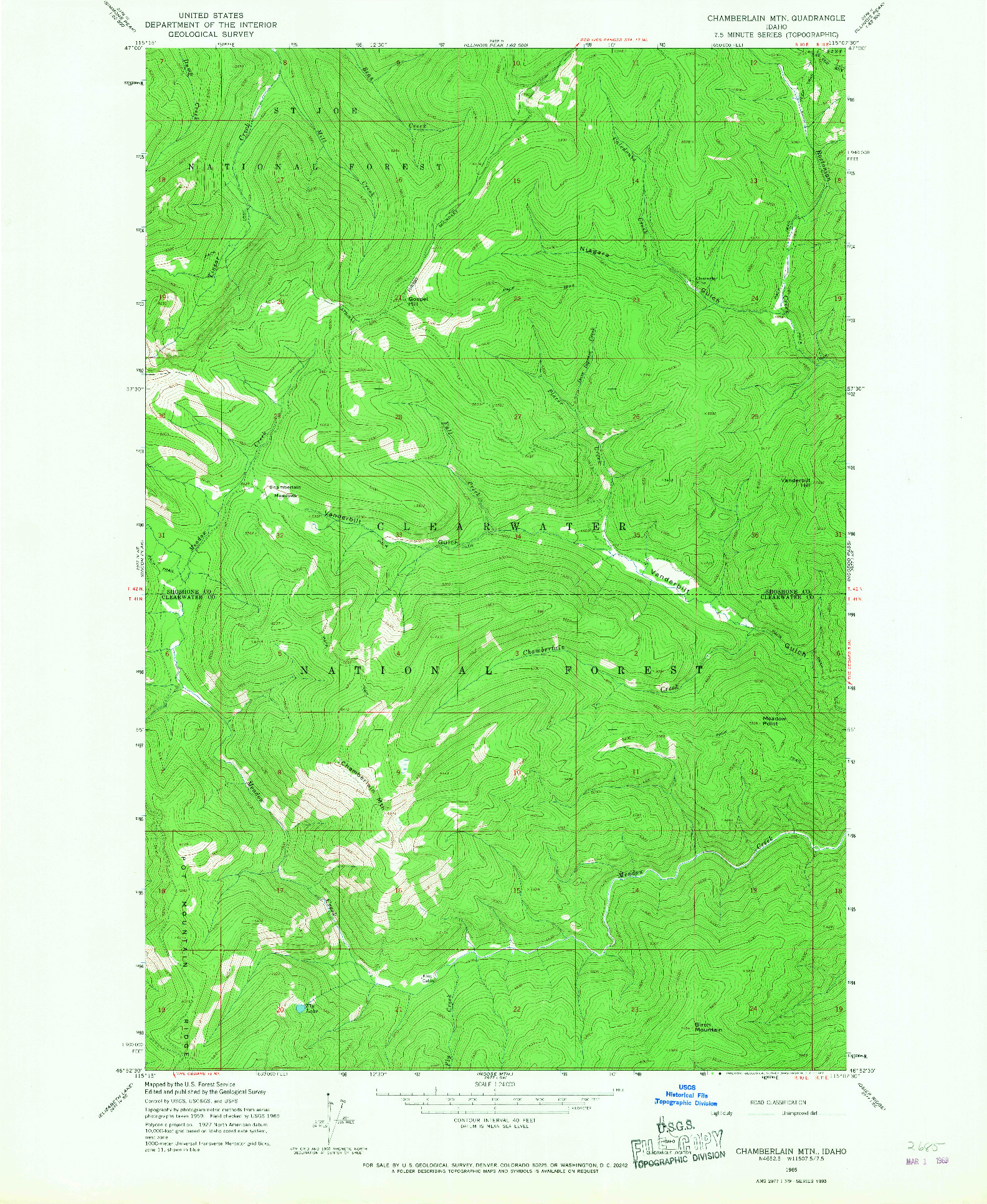 USGS 1:24000-SCALE QUADRANGLE FOR CHAMBERLAIN MTN, ID 1965