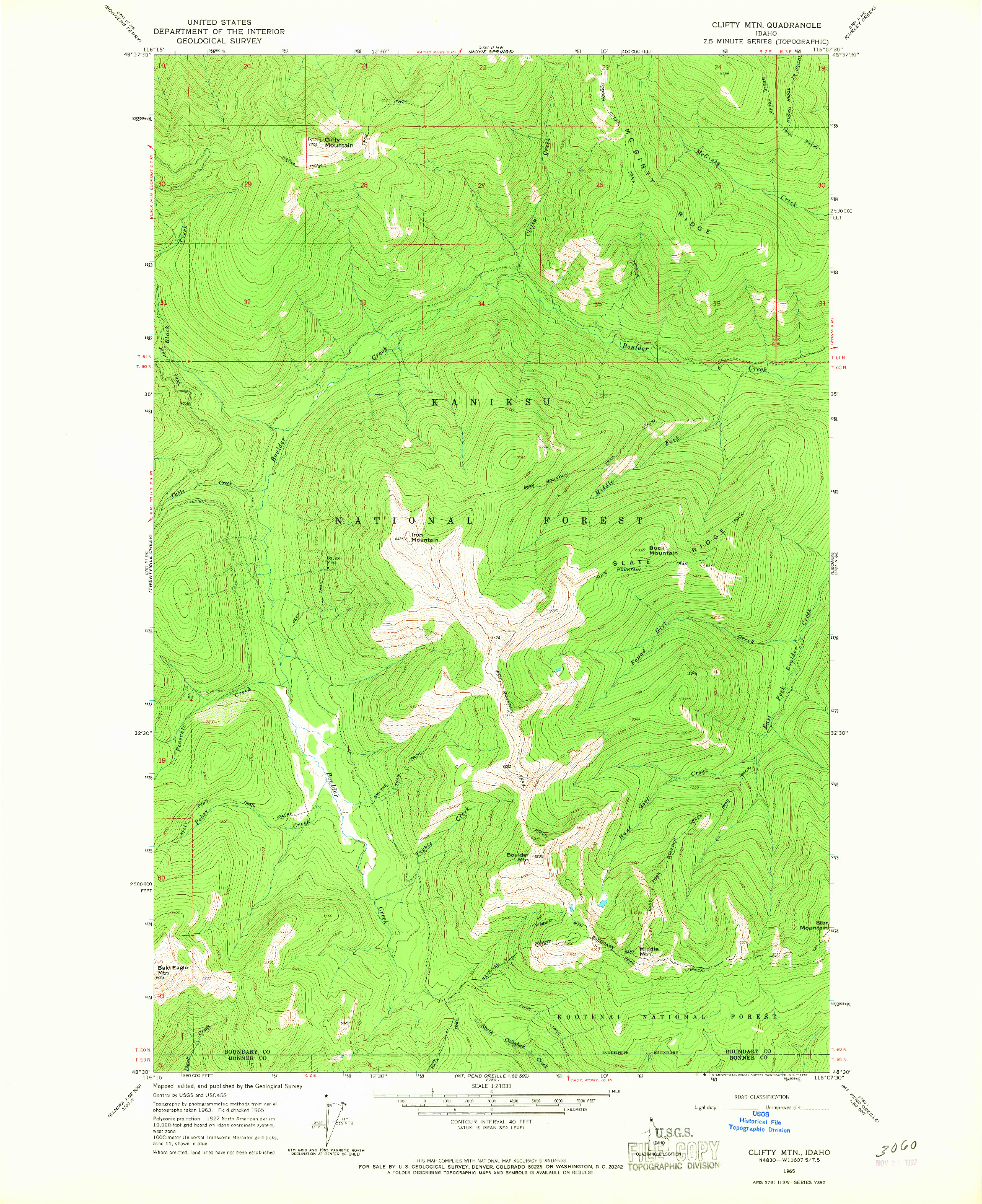 USGS 1:24000-SCALE QUADRANGLE FOR CLIFTY MTN, ID 1965