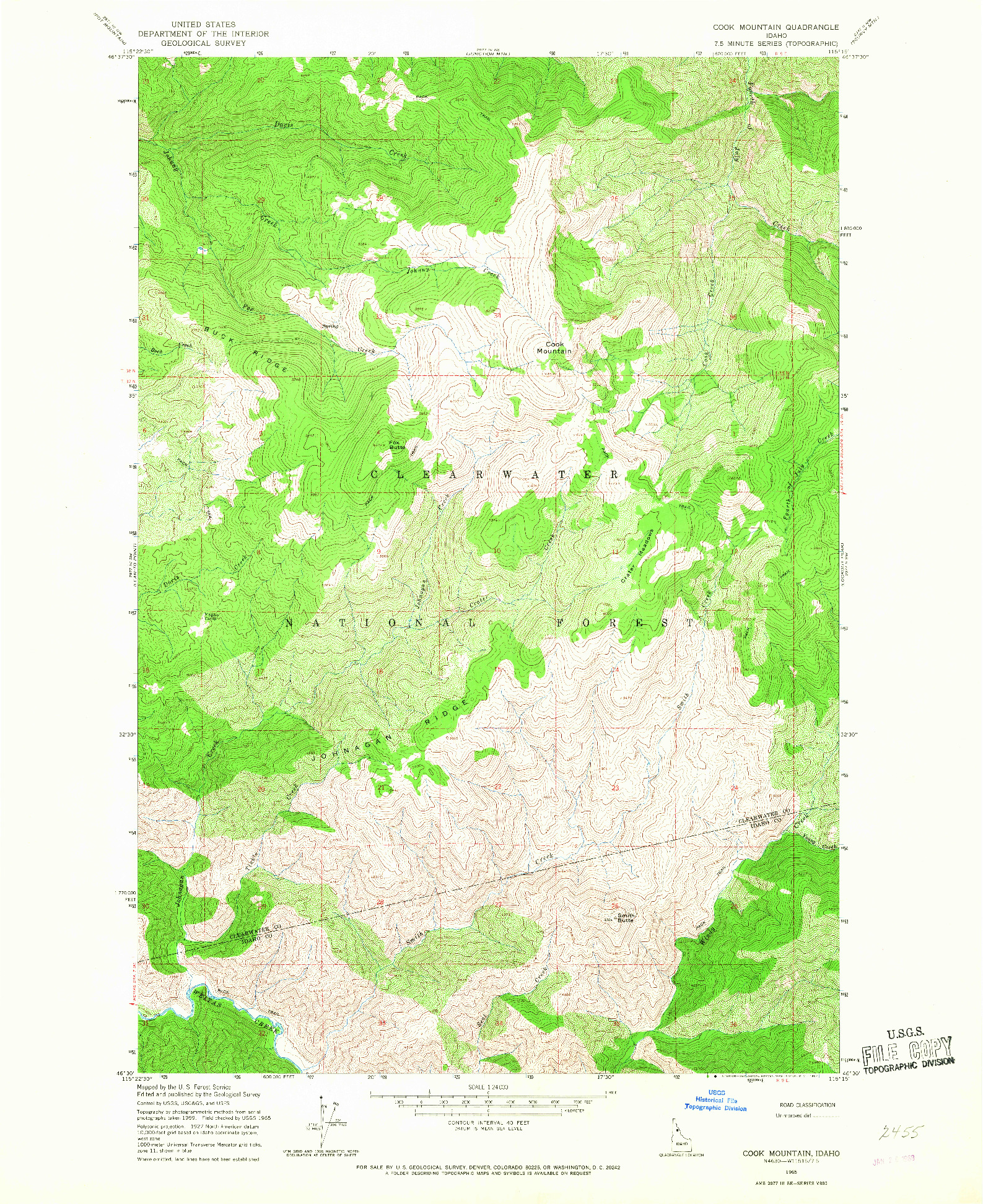 USGS 1:24000-SCALE QUADRANGLE FOR COOK MOUNTAIN, ID 1965