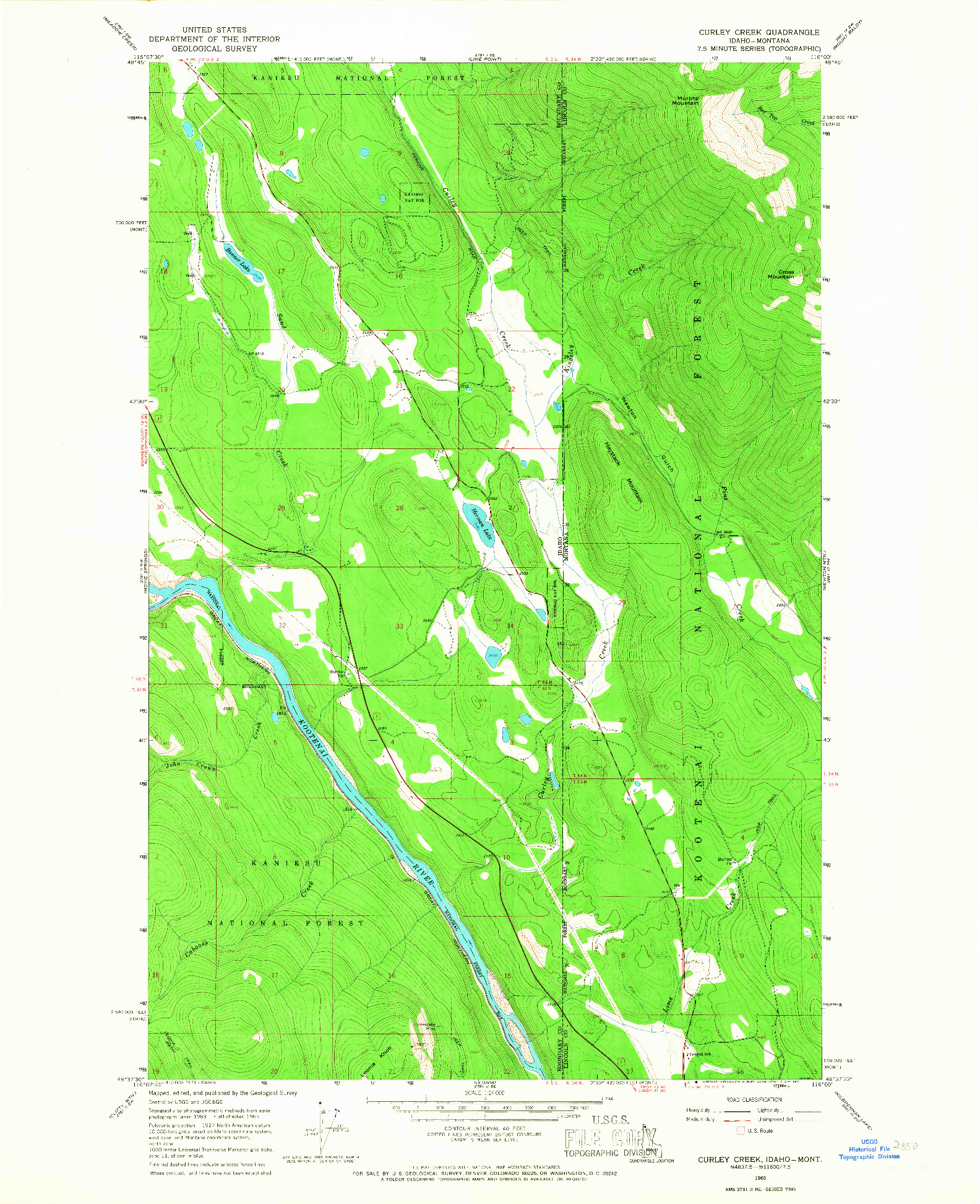 USGS 1:24000-SCALE QUADRANGLE FOR CURLEY CREEK, ID 1965