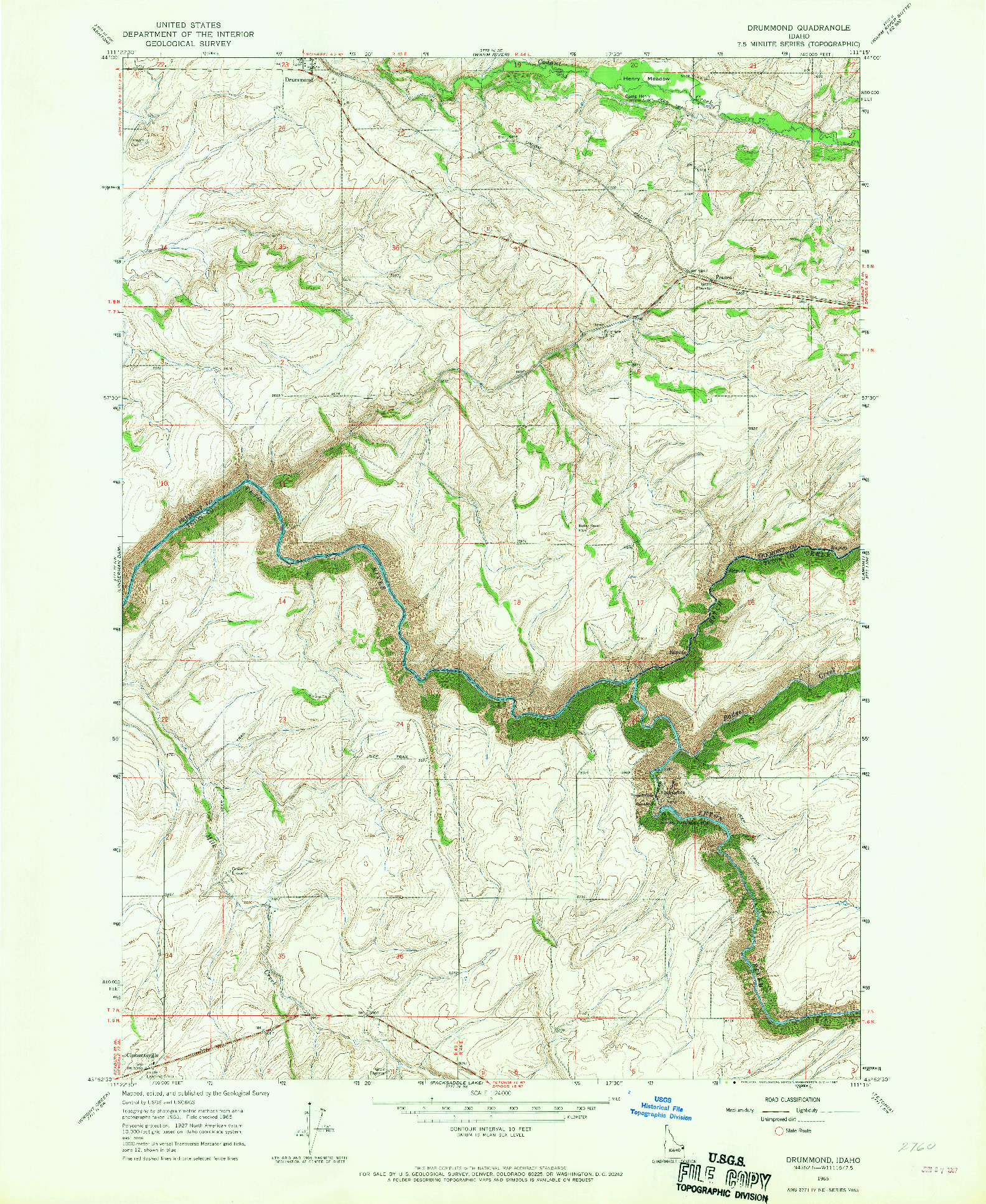 USGS 1:24000-SCALE QUADRANGLE FOR DRUMMOND, ID 1965
