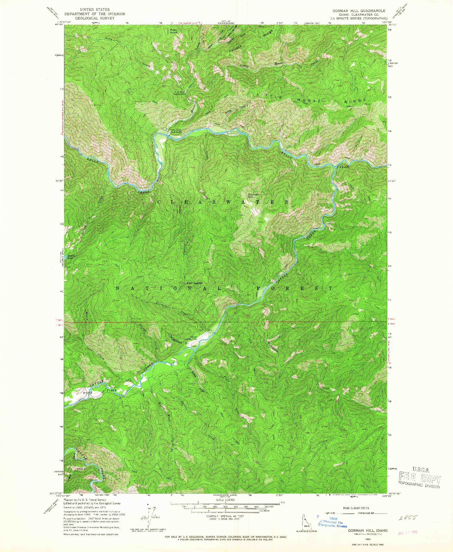 USGS 1:24000-SCALE QUADRANGLE FOR GORMAN HILL, ID 1965