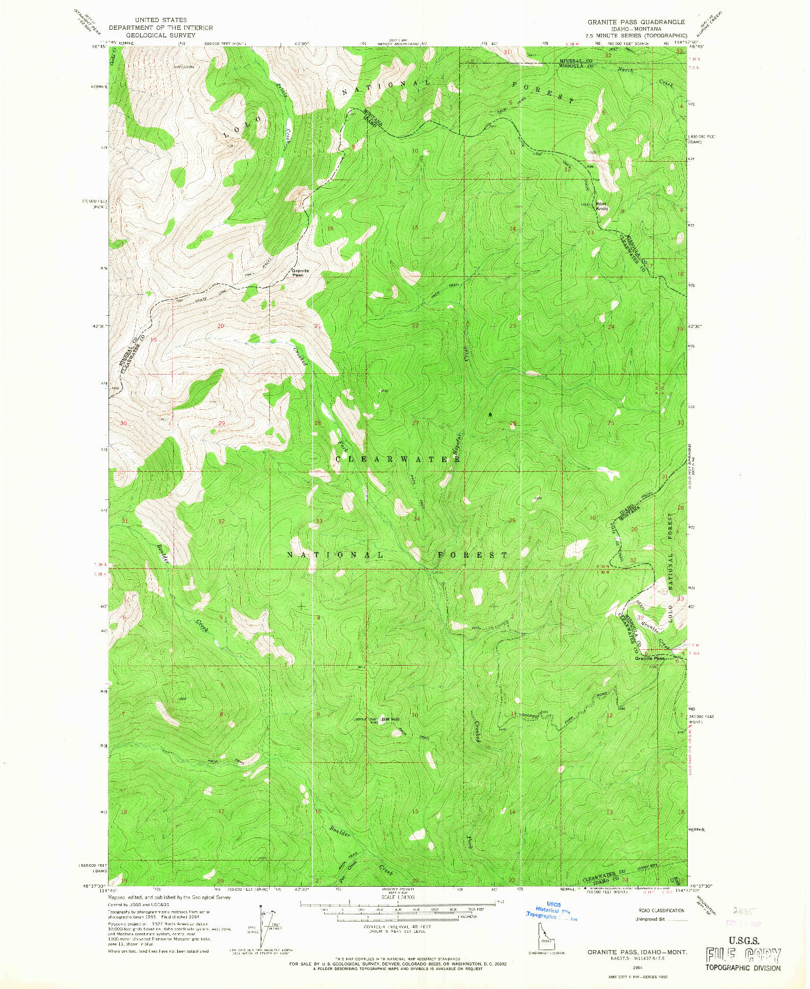 USGS 1:24000-SCALE QUADRANGLE FOR GRANITE PASS, ID 1964