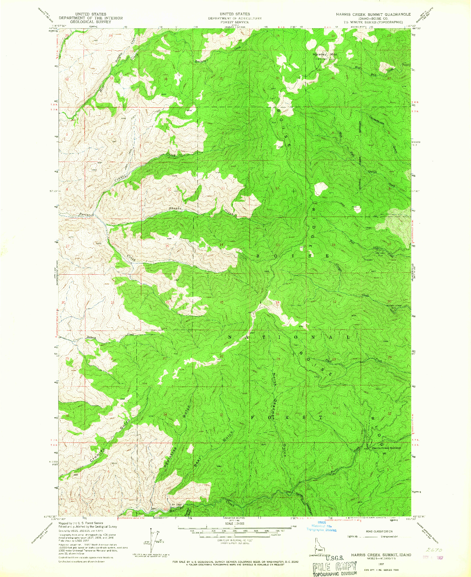 USGS 1:24000-SCALE QUADRANGLE FOR HARRIS CREEK SUMMIT, ID 1957