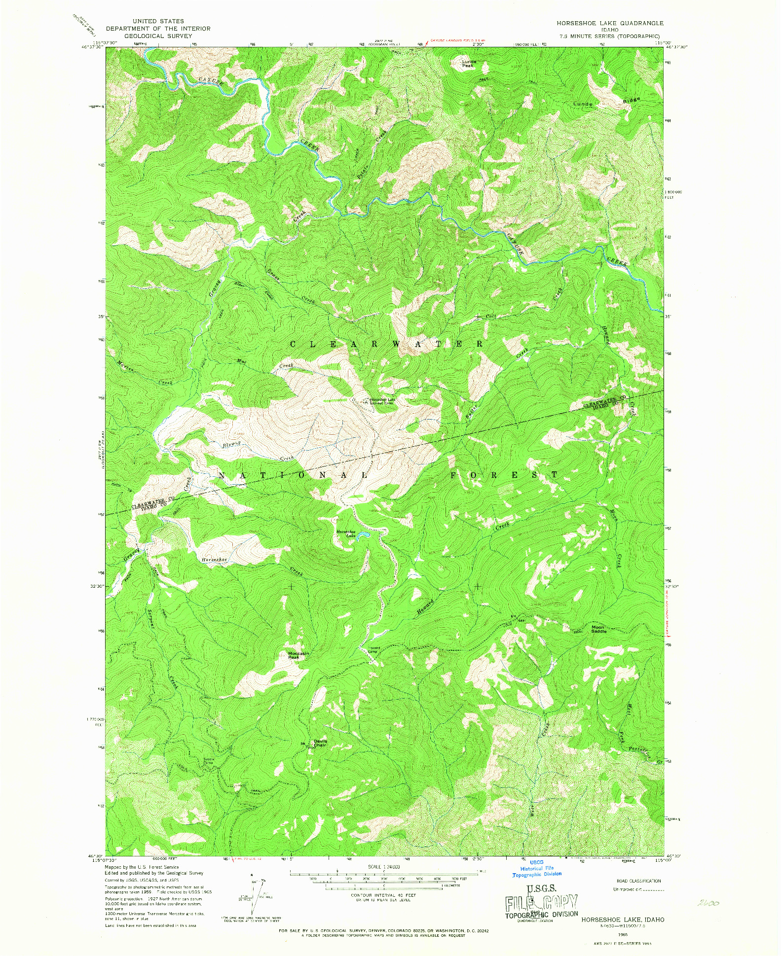 USGS 1:24000-SCALE QUADRANGLE FOR HORSESHOE LAKE, ID 1965