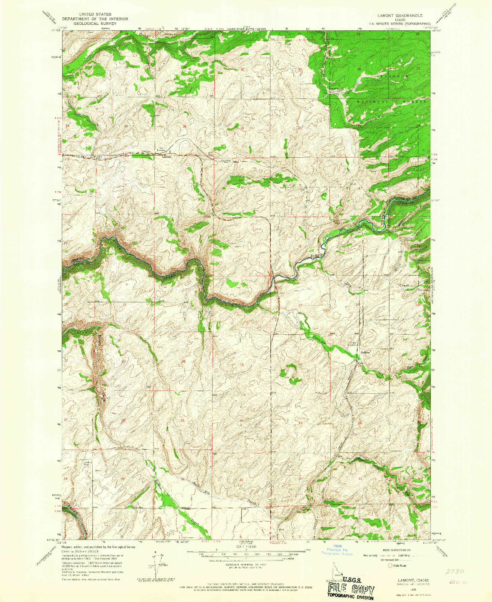 USGS 1:24000-SCALE QUADRANGLE FOR LAMONT, ID 1965
