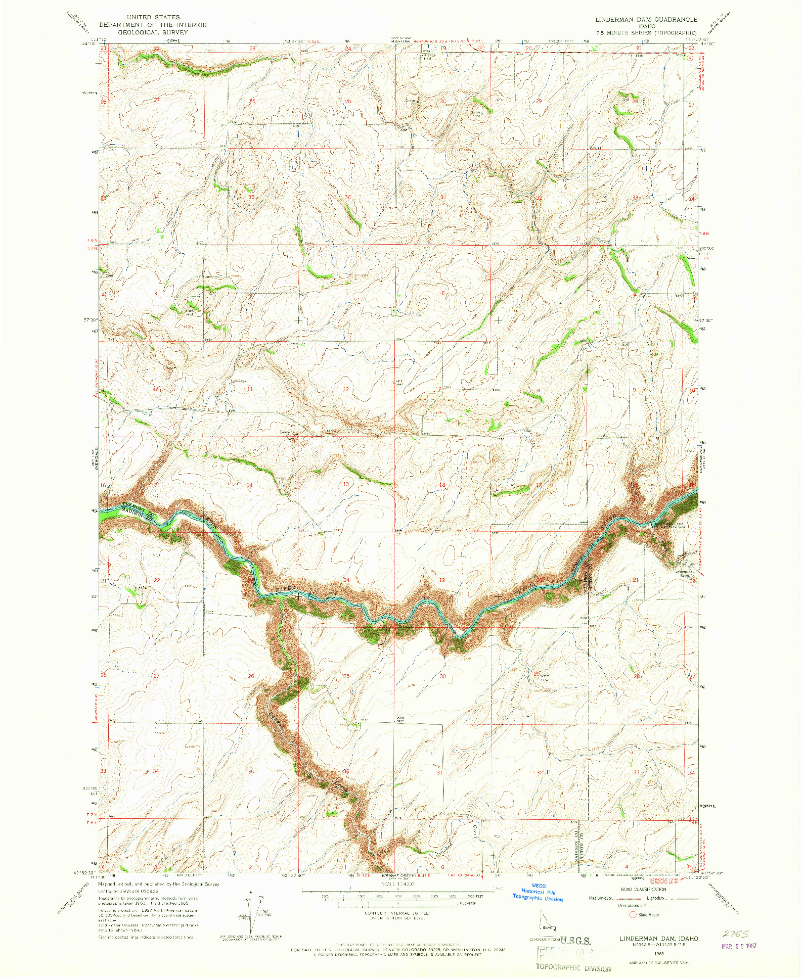 USGS 1:24000-SCALE QUADRANGLE FOR LINDERMAN DAM, ID 1965