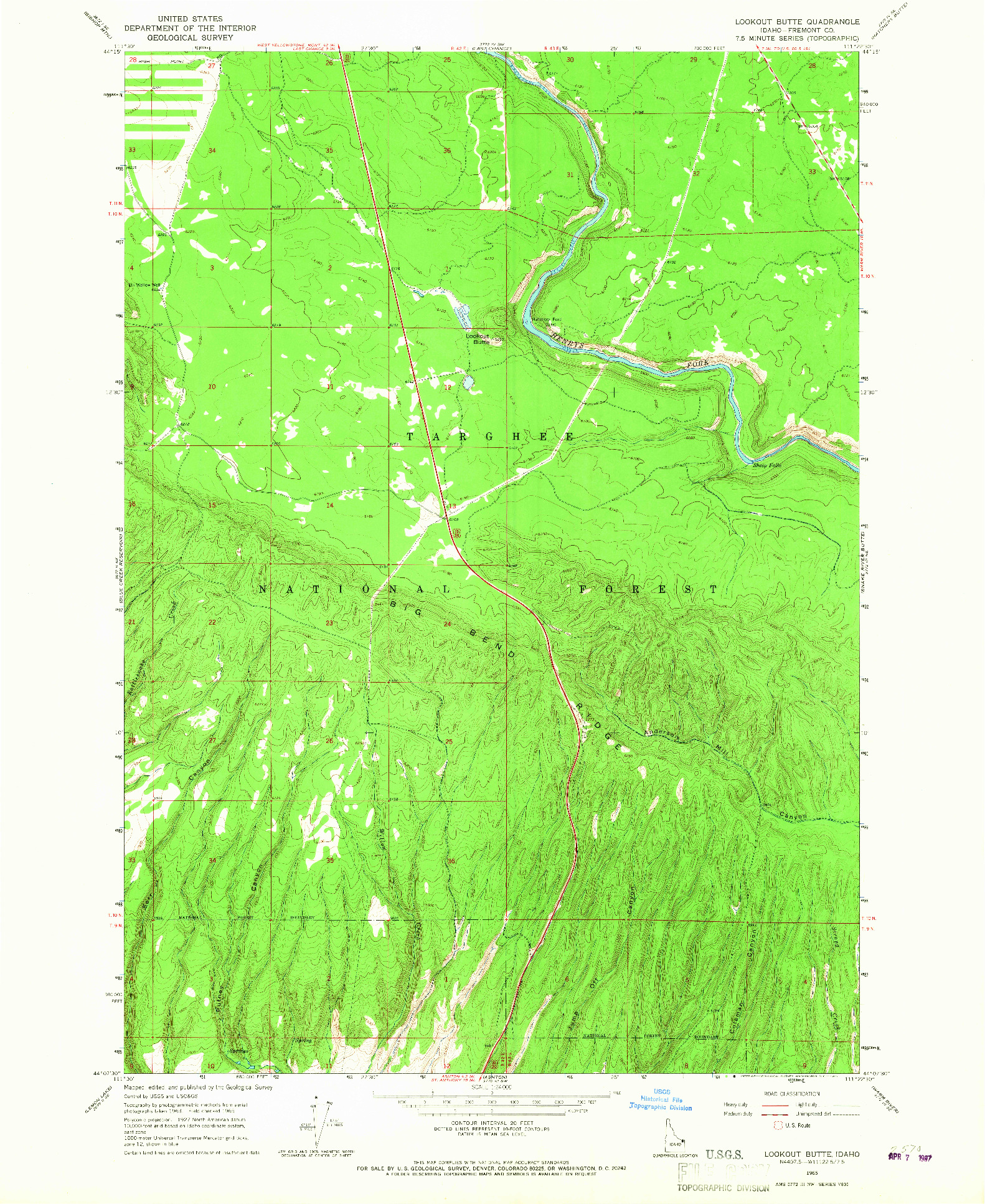 USGS 1:24000-SCALE QUADRANGLE FOR LOOKOUT BUTTE, ID 1965