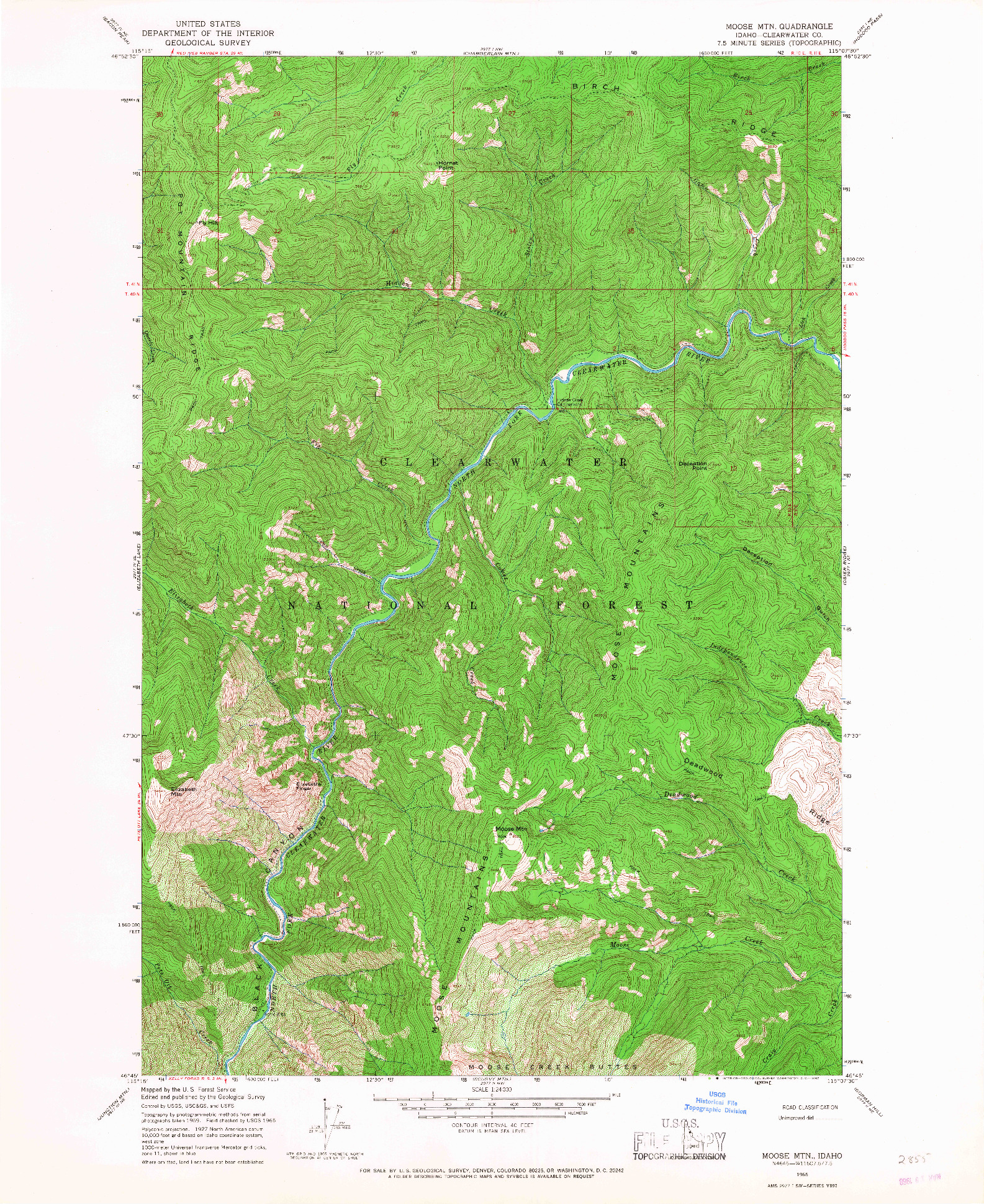 USGS 1:24000-SCALE QUADRANGLE FOR MOOSE MTN, ID 1965