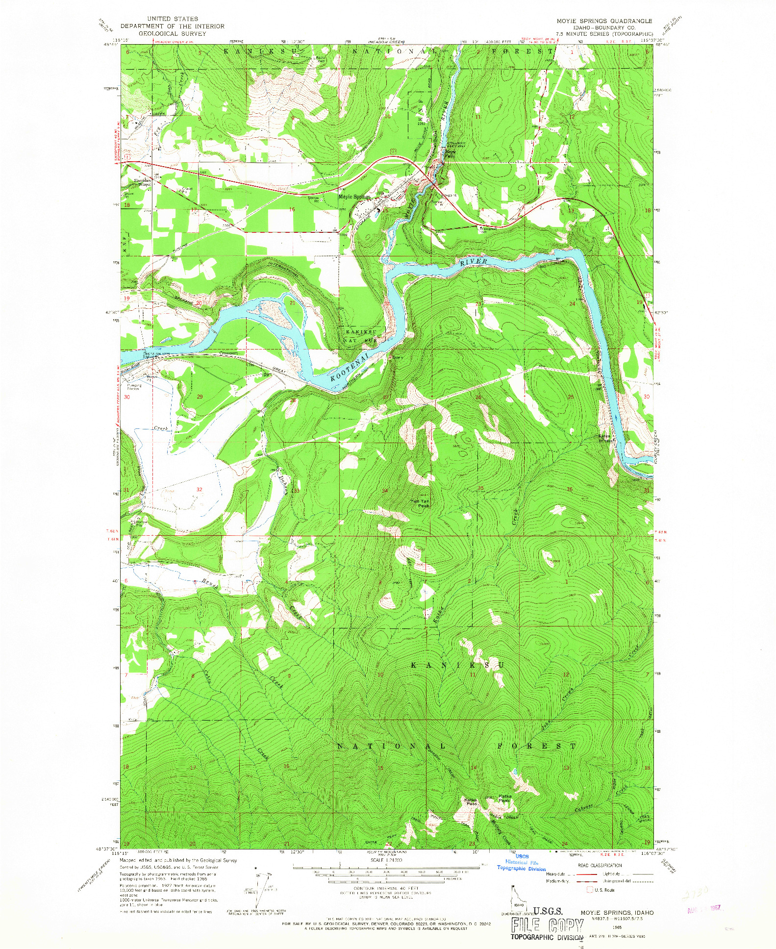 USGS 1:24000-SCALE QUADRANGLE FOR MOYIE SPRINGS, ID 1965