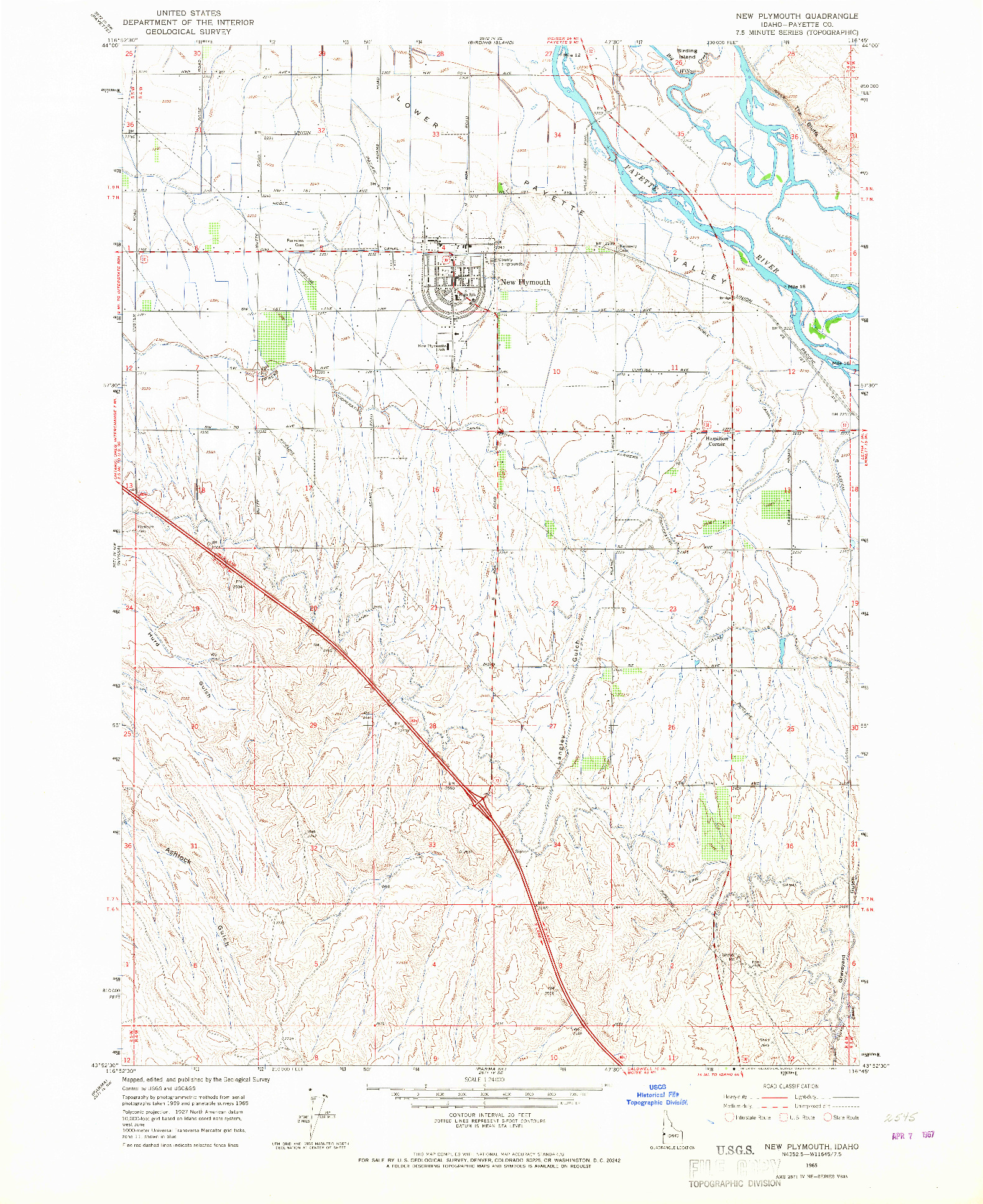 USGS 1:24000-SCALE QUADRANGLE FOR NEW PLYMOUTH, ID 1965