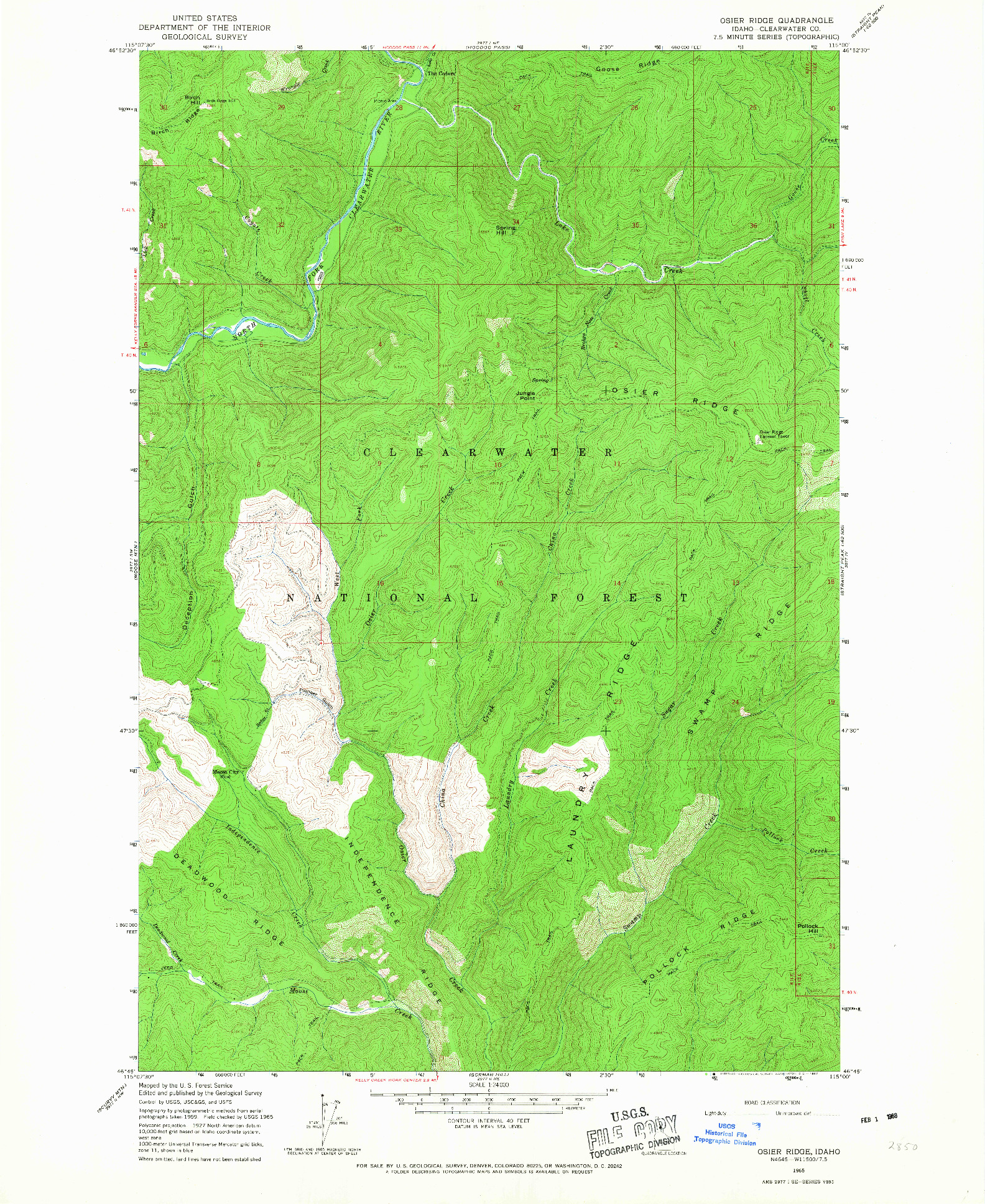 USGS 1:24000-SCALE QUADRANGLE FOR OSIER RIDGE, ID 1965