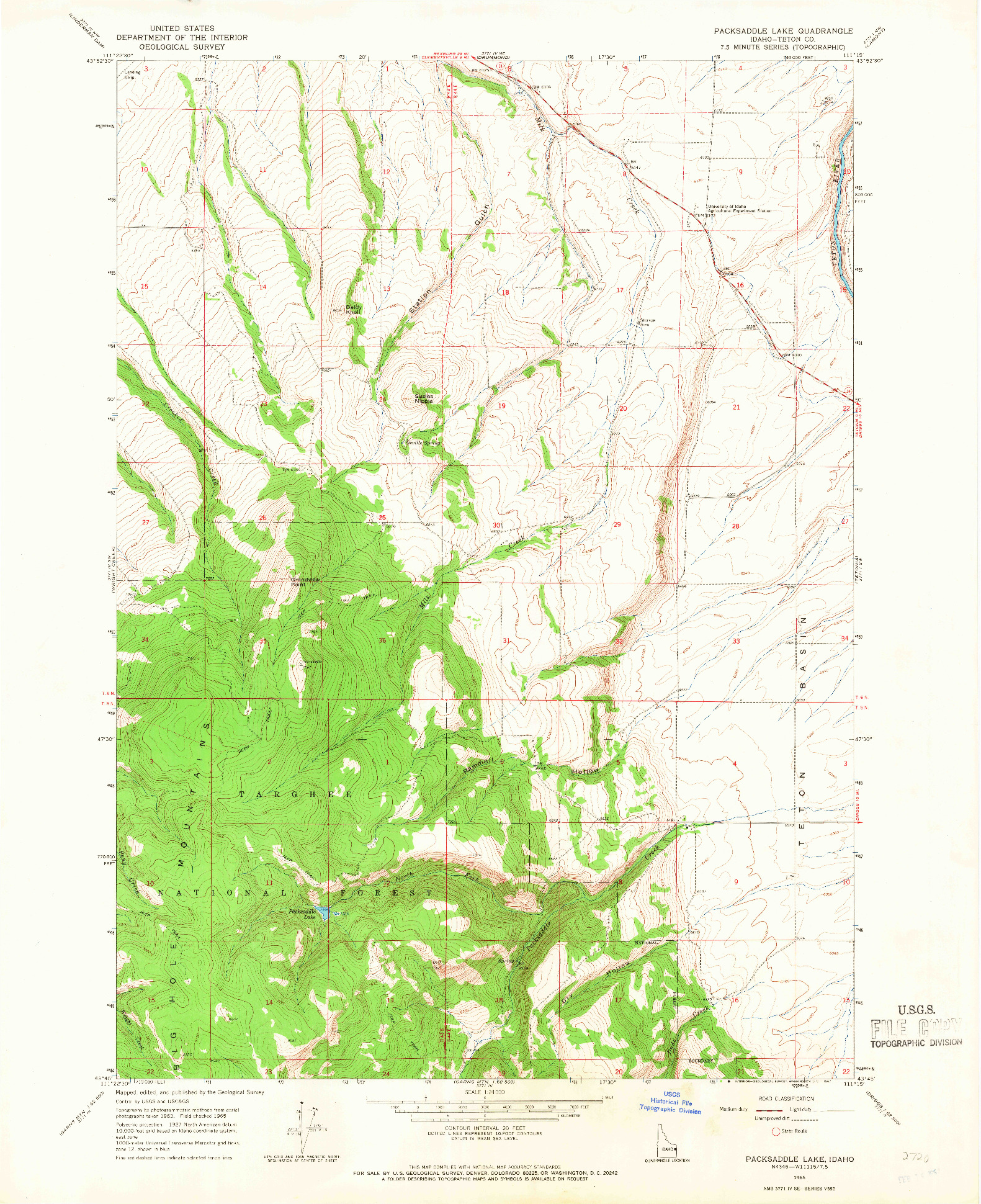 USGS 1:24000-SCALE QUADRANGLE FOR PACKSADDLE LAKE, ID 1965