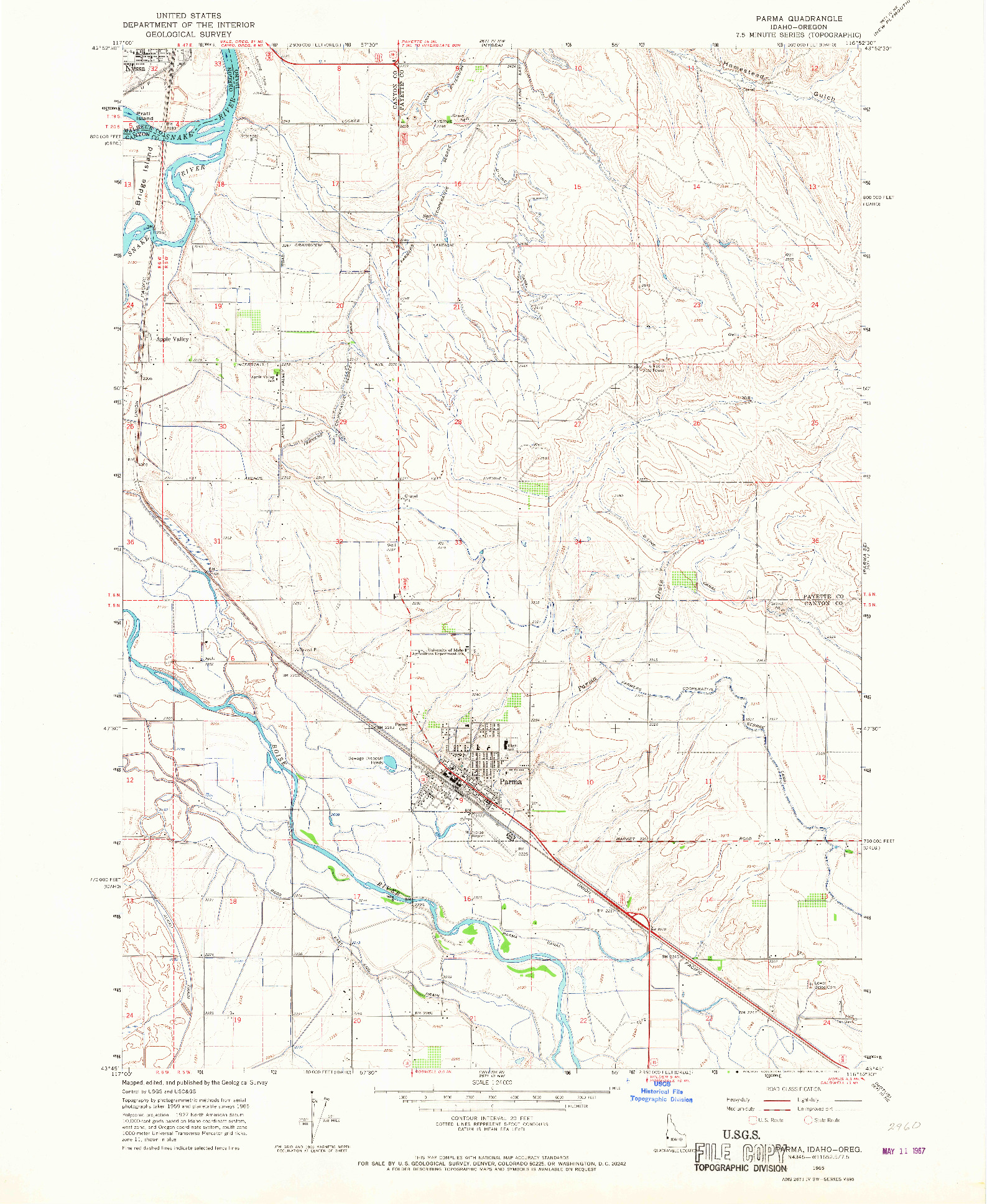 USGS 1:24000-SCALE QUADRANGLE FOR PARMA, ID 1965