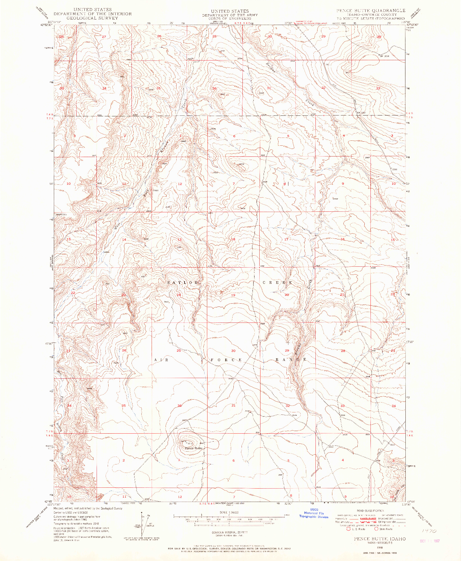 USGS 1:24000-SCALE QUADRANGLE FOR PENCE BUTTE, ID 1948