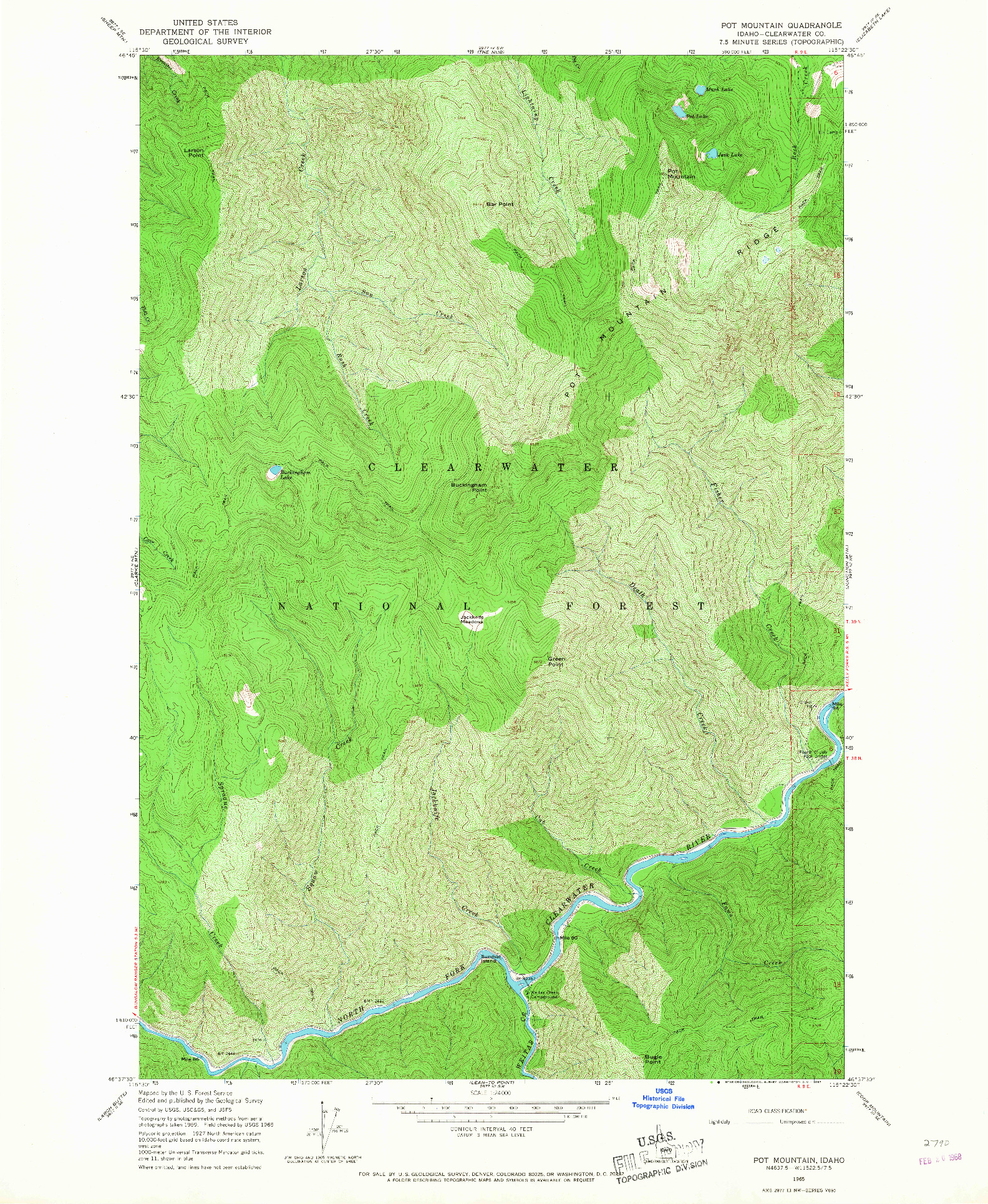 USGS 1:24000-SCALE QUADRANGLE FOR POT MOUNTAIN, ID 1965