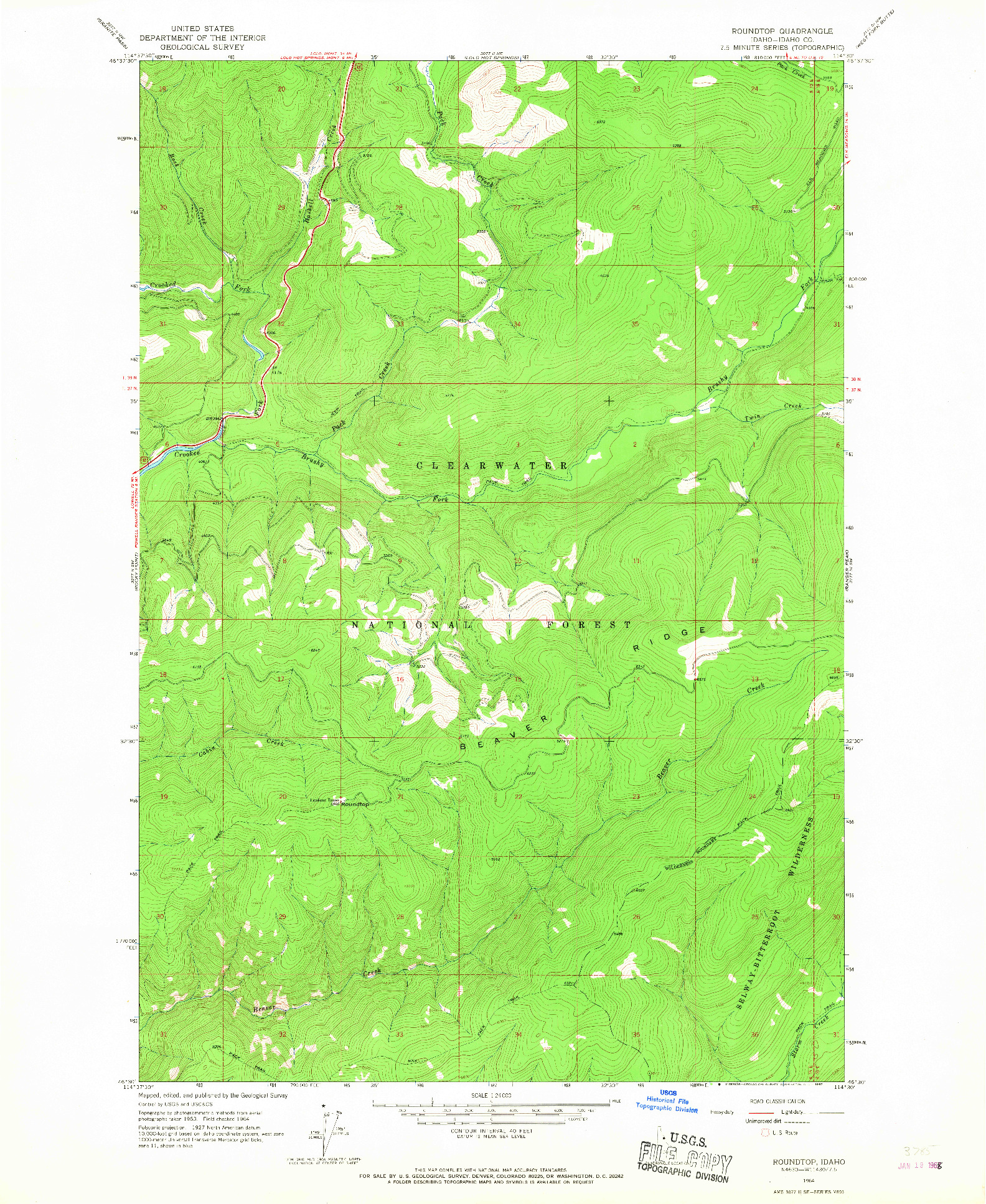 USGS 1:24000-SCALE QUADRANGLE FOR ROUNDTOP, ID 1964