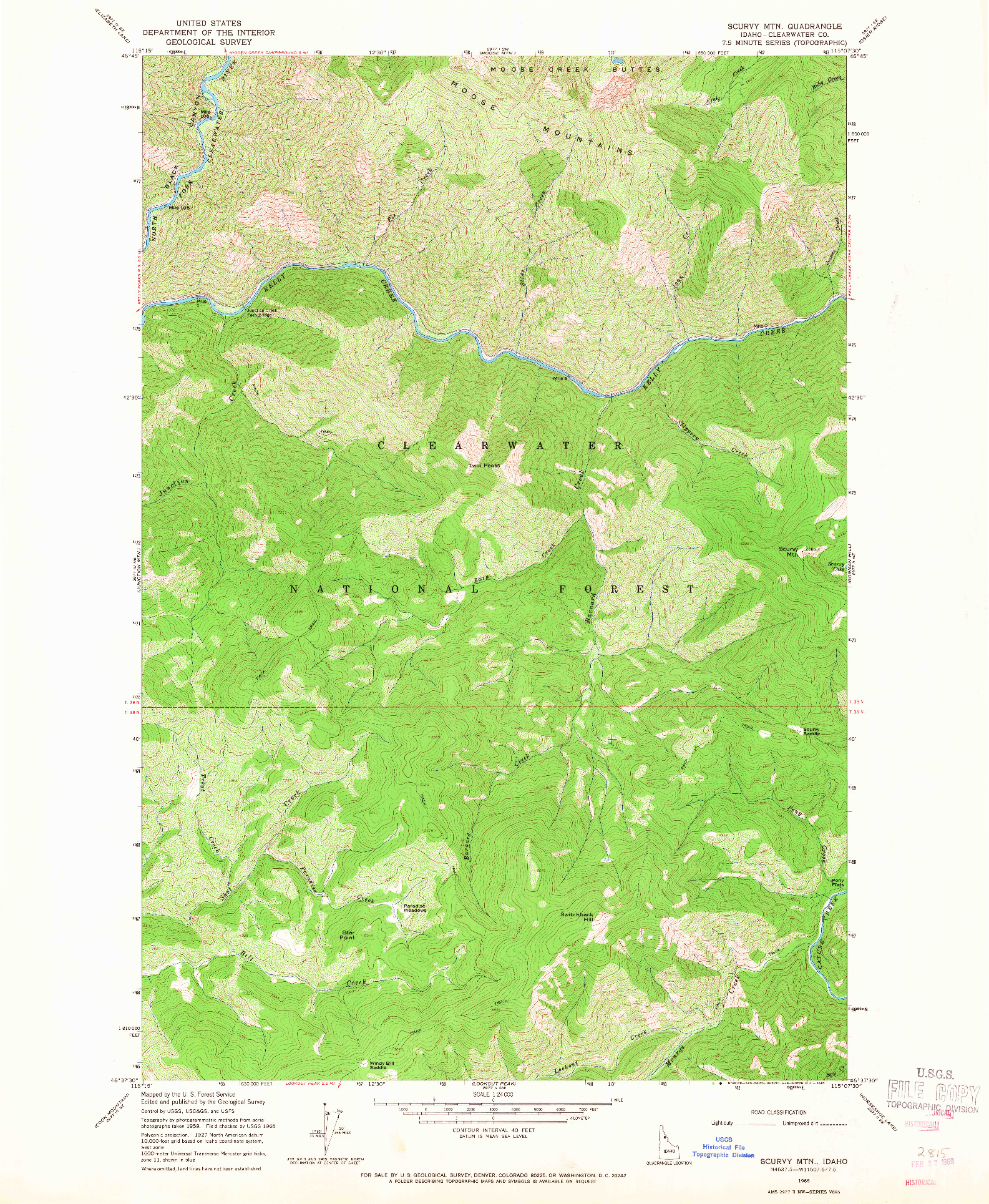 USGS 1:24000-SCALE QUADRANGLE FOR SCURVY MTN., ID 1965