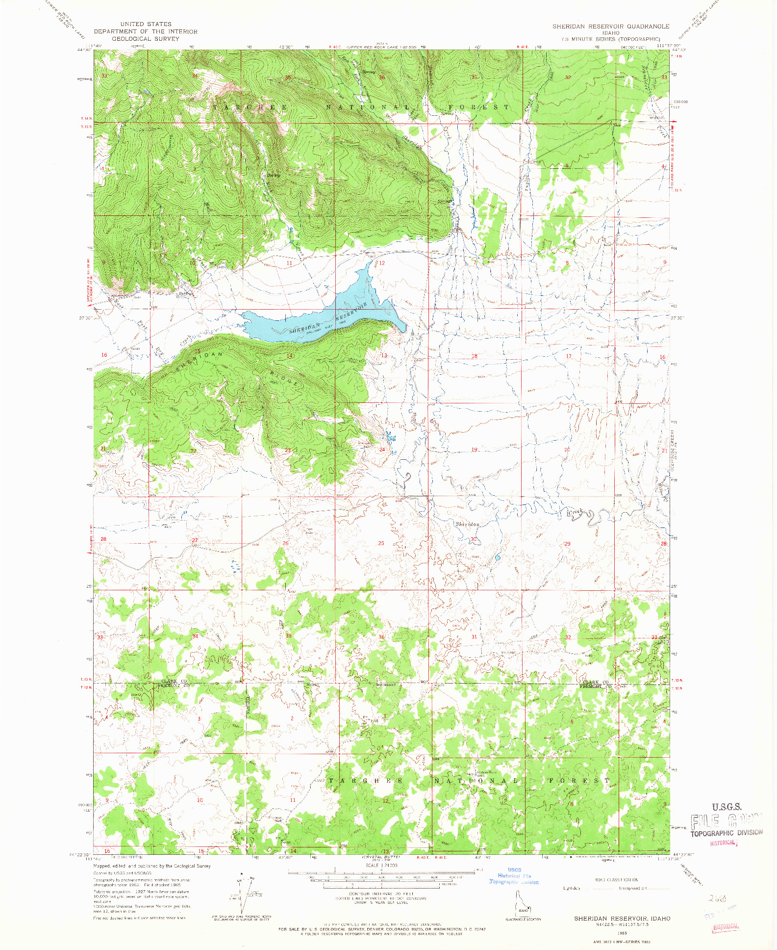 USGS 1:24000-SCALE QUADRANGLE FOR SHERIDAN RESERVOIR, ID 1965