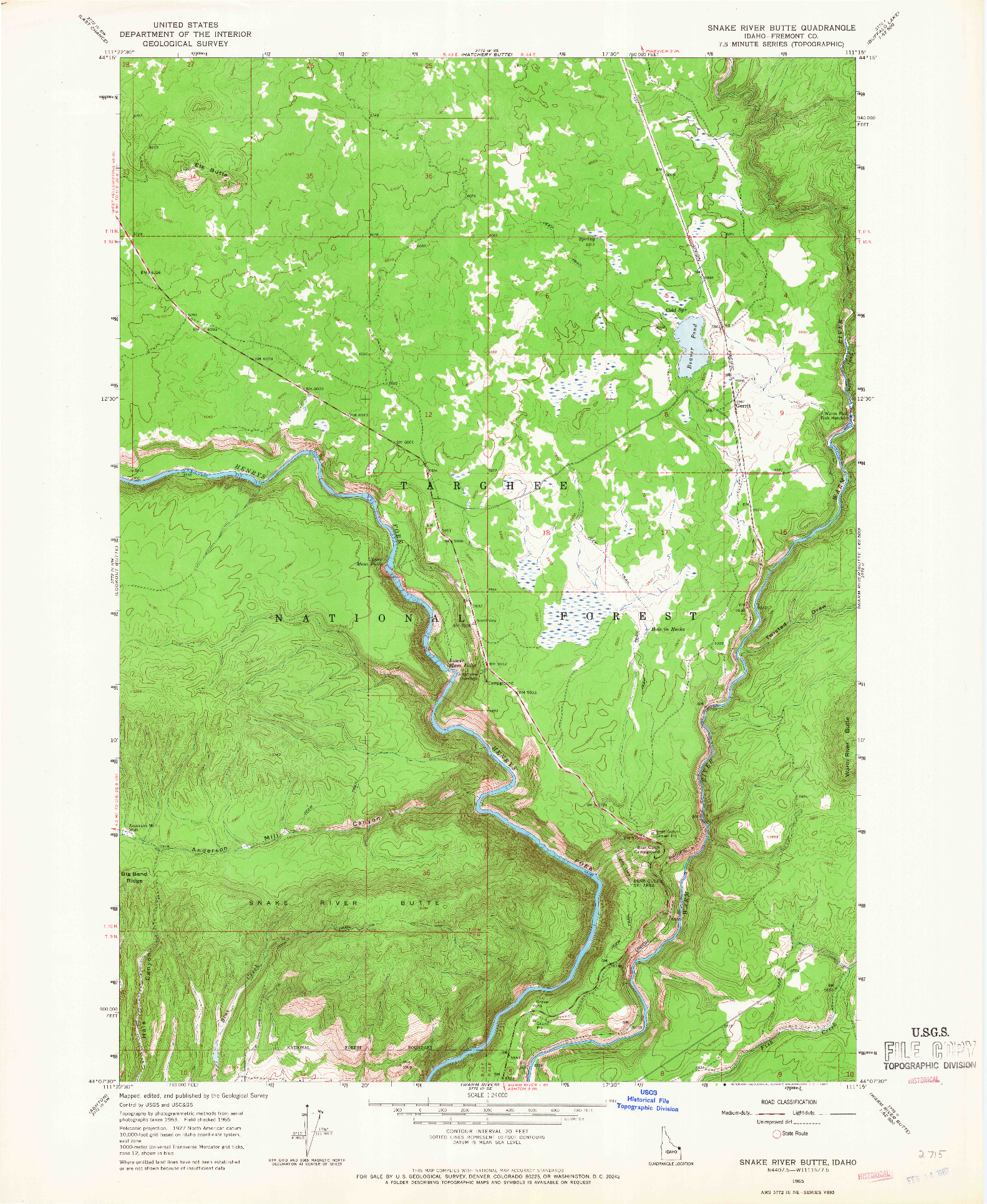USGS 1:24000-SCALE QUADRANGLE FOR SNAKE RIVER BUTTE, ID 1965