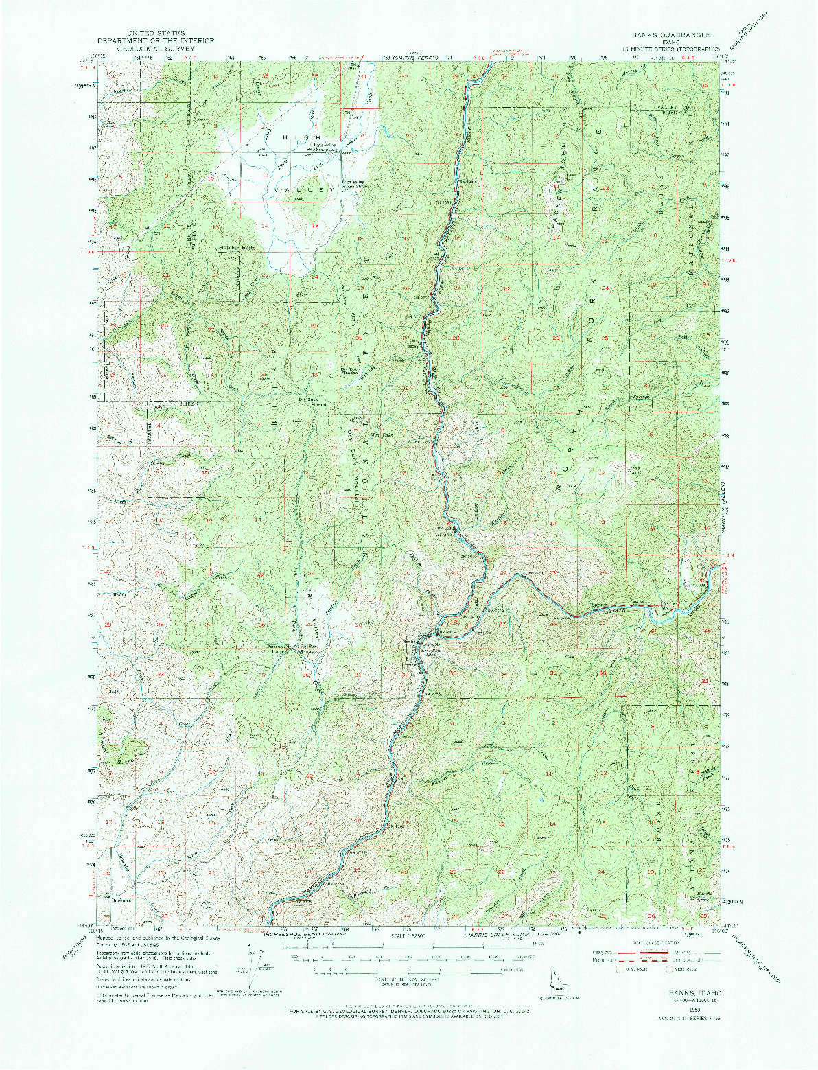 USGS 1:62500-SCALE QUADRANGLE FOR BANKS, ID 1953
