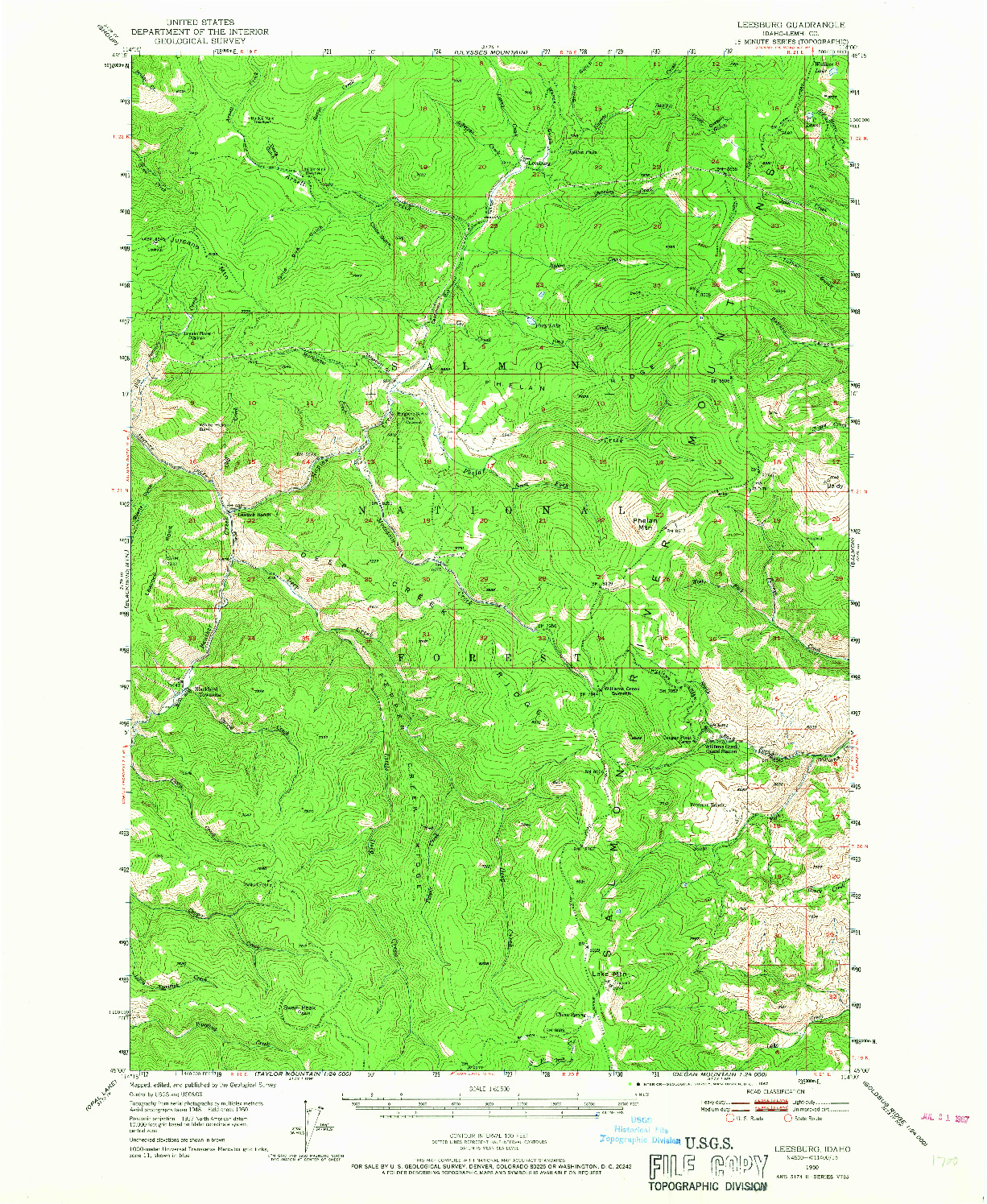 USGS 1:62500-SCALE QUADRANGLE FOR LEESBURG, ID 1950