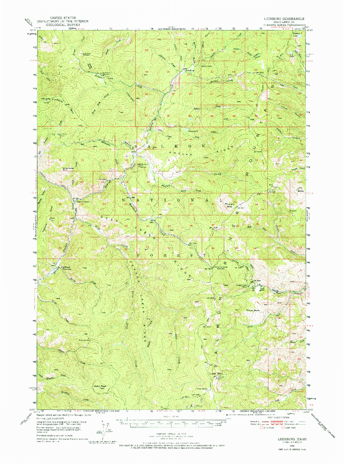USGS 1:62500-SCALE QUADRANGLE FOR LEESBURG, ID 1950