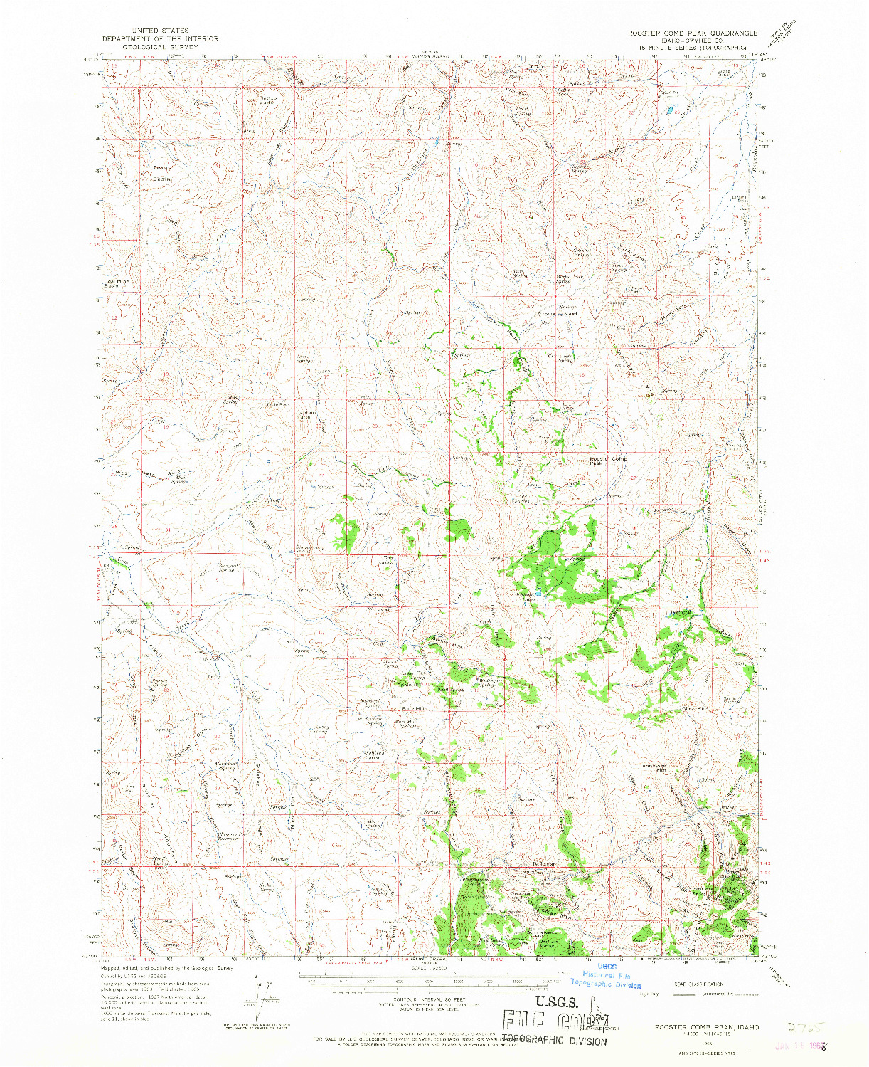 USGS 1:62500-SCALE QUADRANGLE FOR ROOSTER COMB PEAK, ID 1965