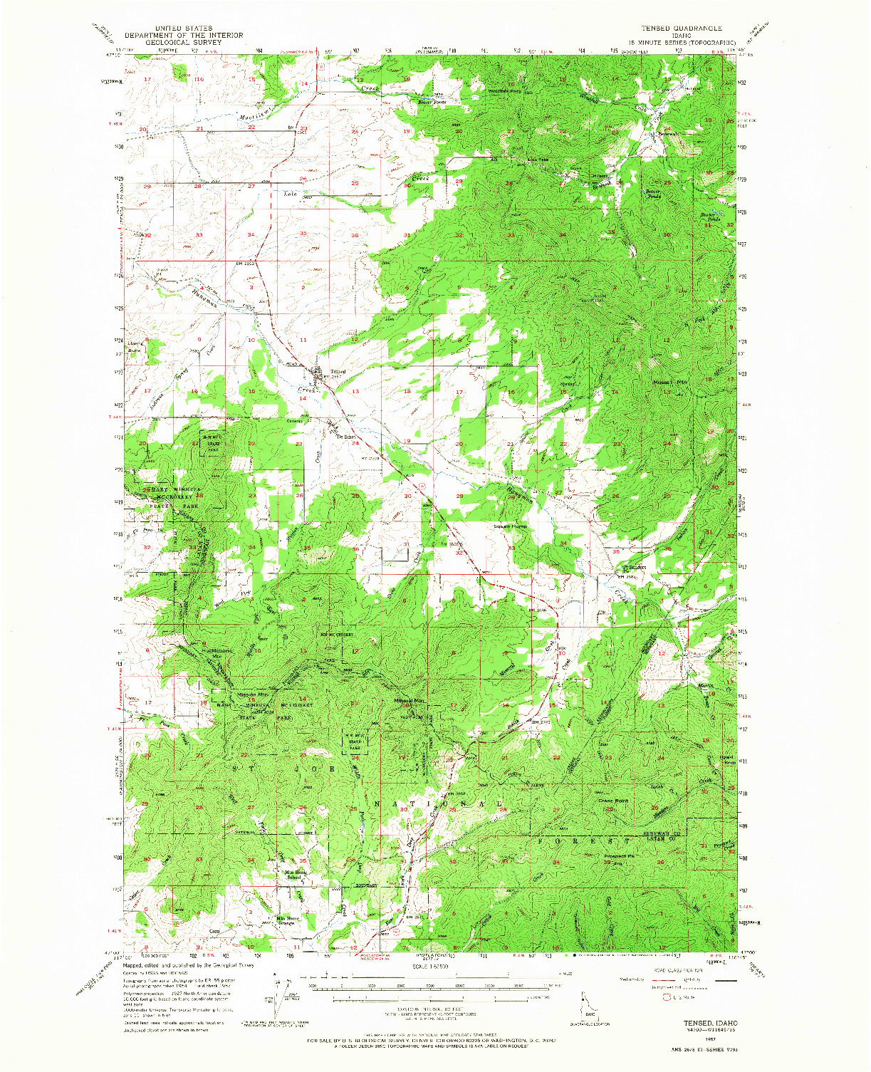 USGS 1:62500-SCALE QUADRANGLE FOR TENSED, ID 1957