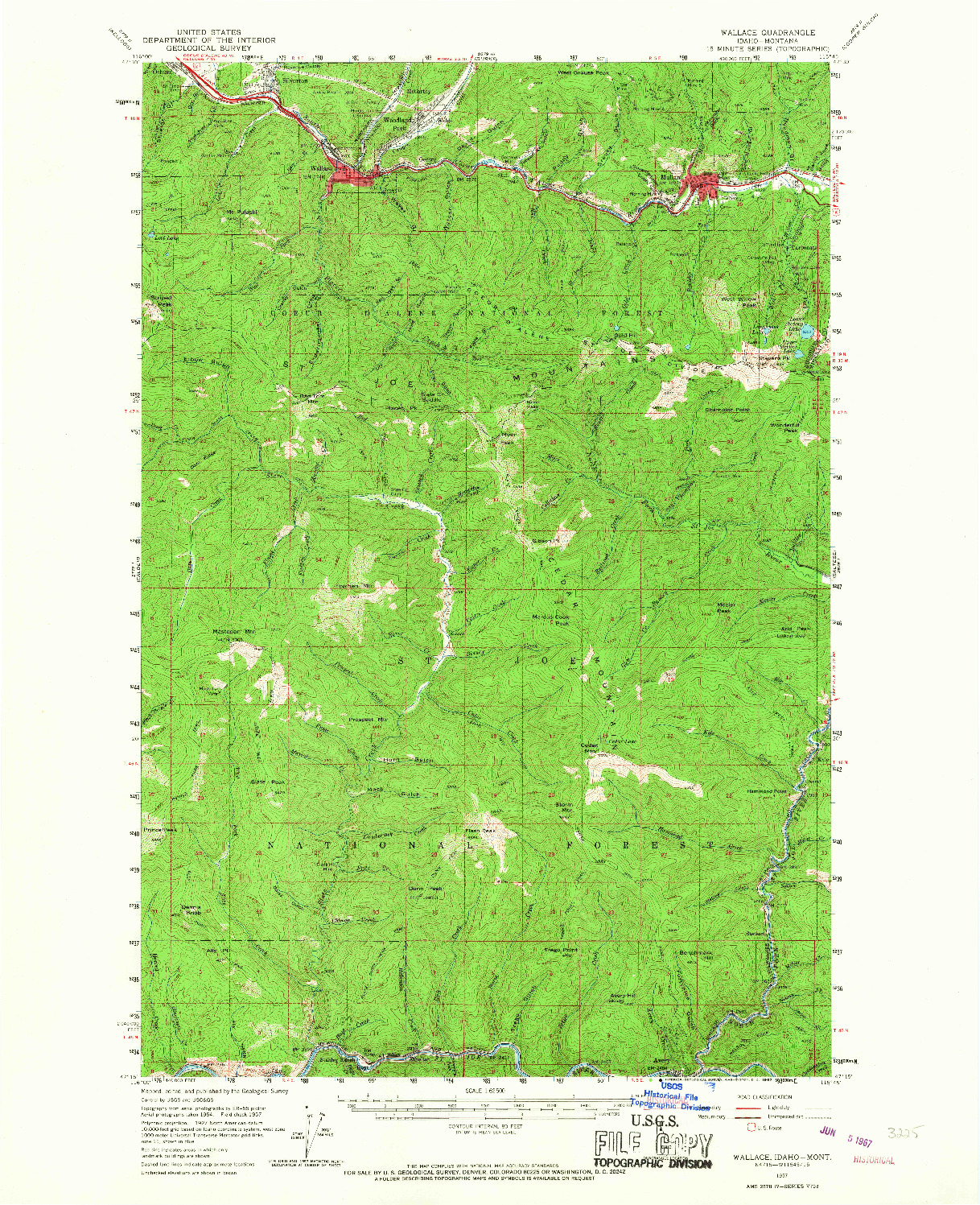 USGS 1:62500-SCALE QUADRANGLE FOR WALLACE, ID 1957