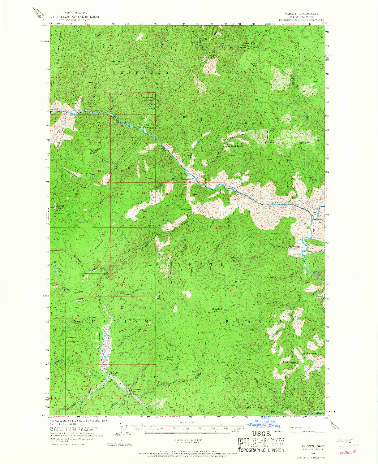 USGS 1:62500-SCALE QUADRANGLE FOR WARREN, ID 1956