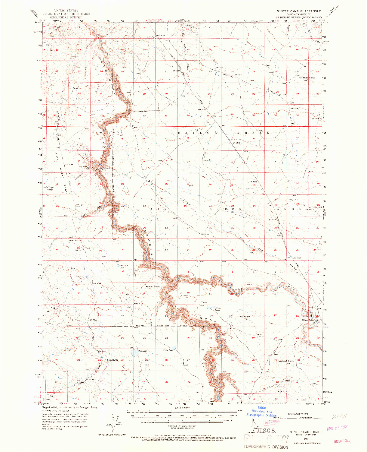 USGS 1:62500-SCALE QUADRANGLE FOR WINTER CAMP, ID 1956