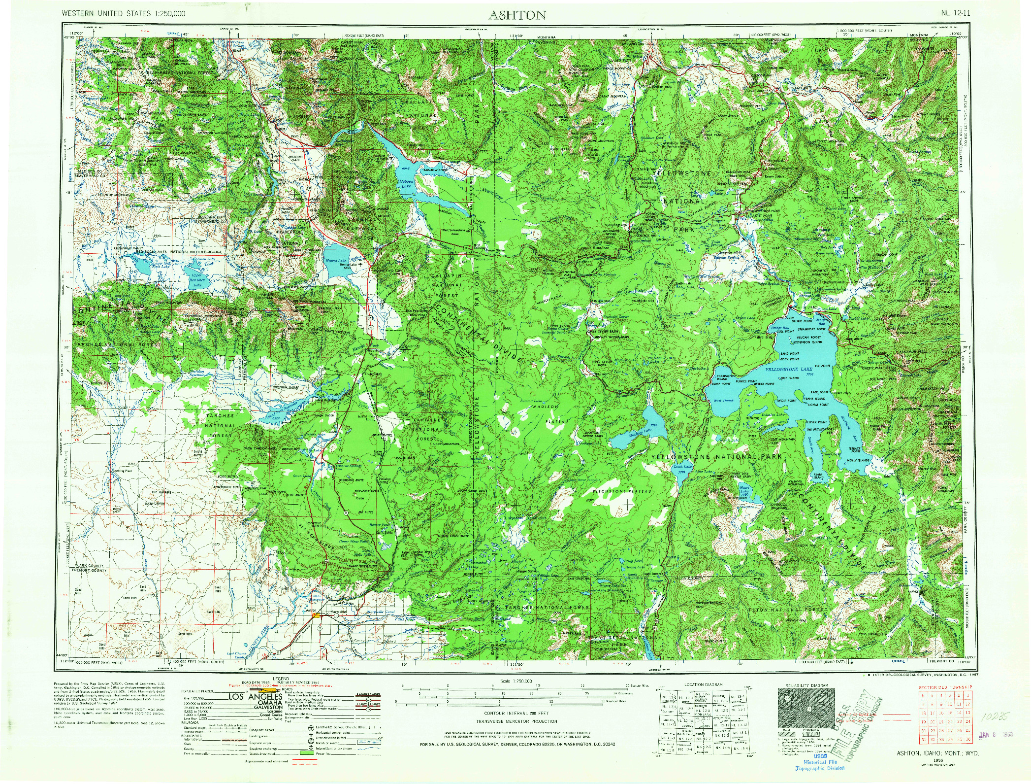 USGS 1:250000-SCALE QUADRANGLE FOR ASHTON, ID 1955