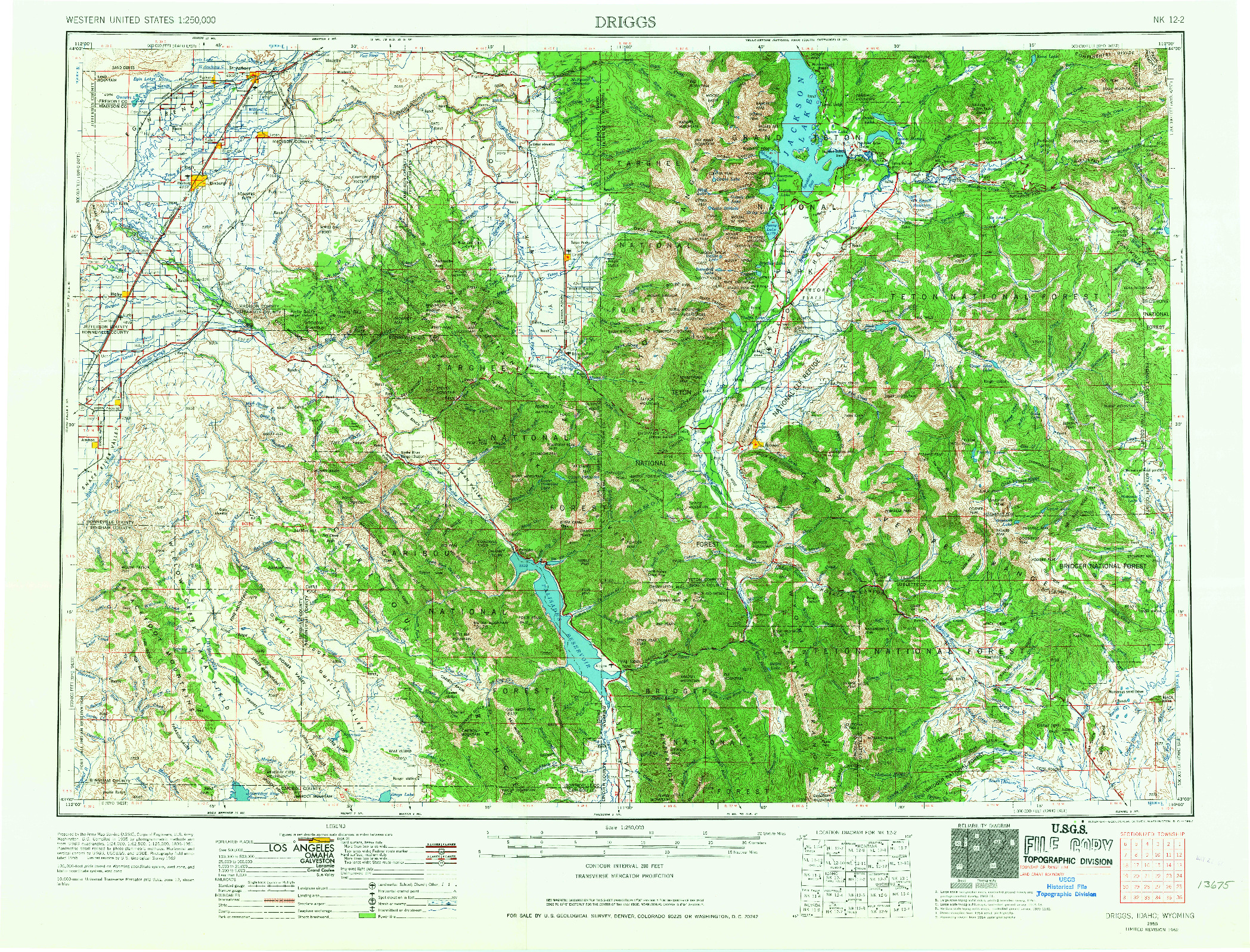 USGS 1:250000-SCALE QUADRANGLE FOR DRIGGS, ID 1955