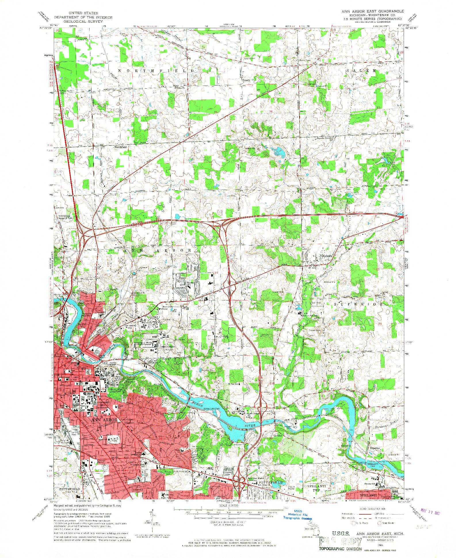 USGS 1:24000-SCALE QUADRANGLE FOR ANN ARBOR EAST, MI 1965