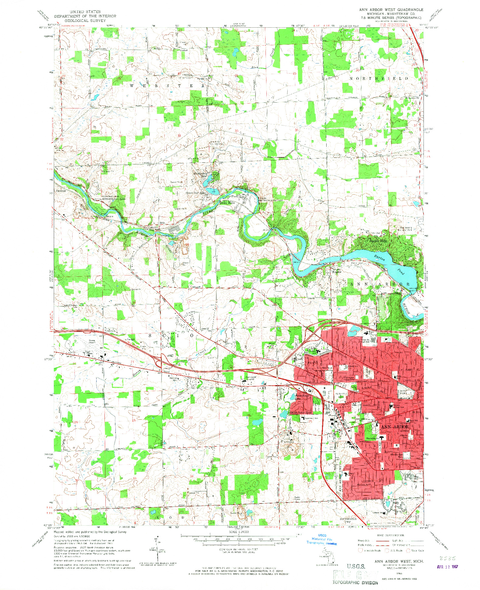 USGS 1:24000-SCALE QUADRANGLE FOR ANN ARBOR WEST, MI 1965