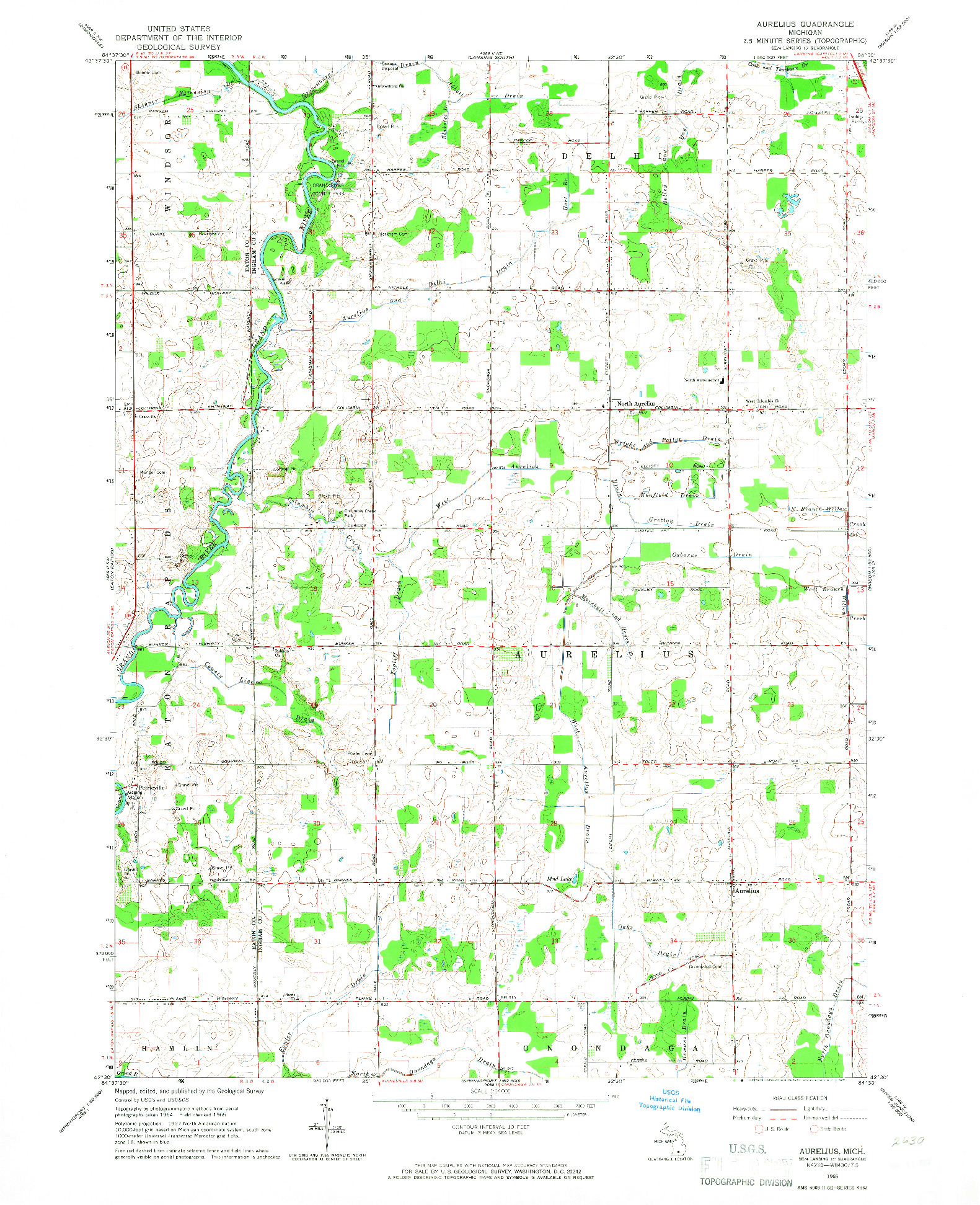 USGS 1:24000-SCALE QUADRANGLE FOR AURELIUS, MI 1965