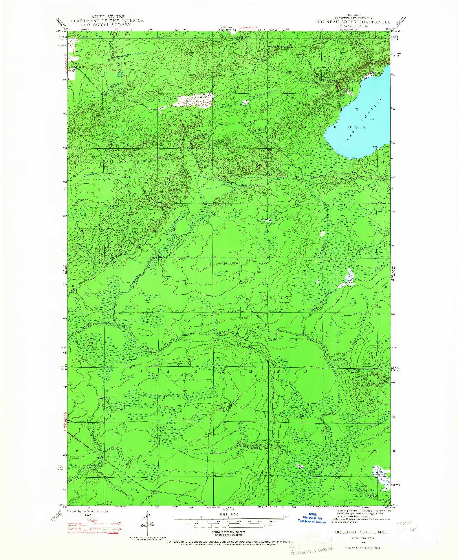 USGS 1:24000-SCALE QUADRANGLE FOR BRUNEAU CREEK, MI 1946