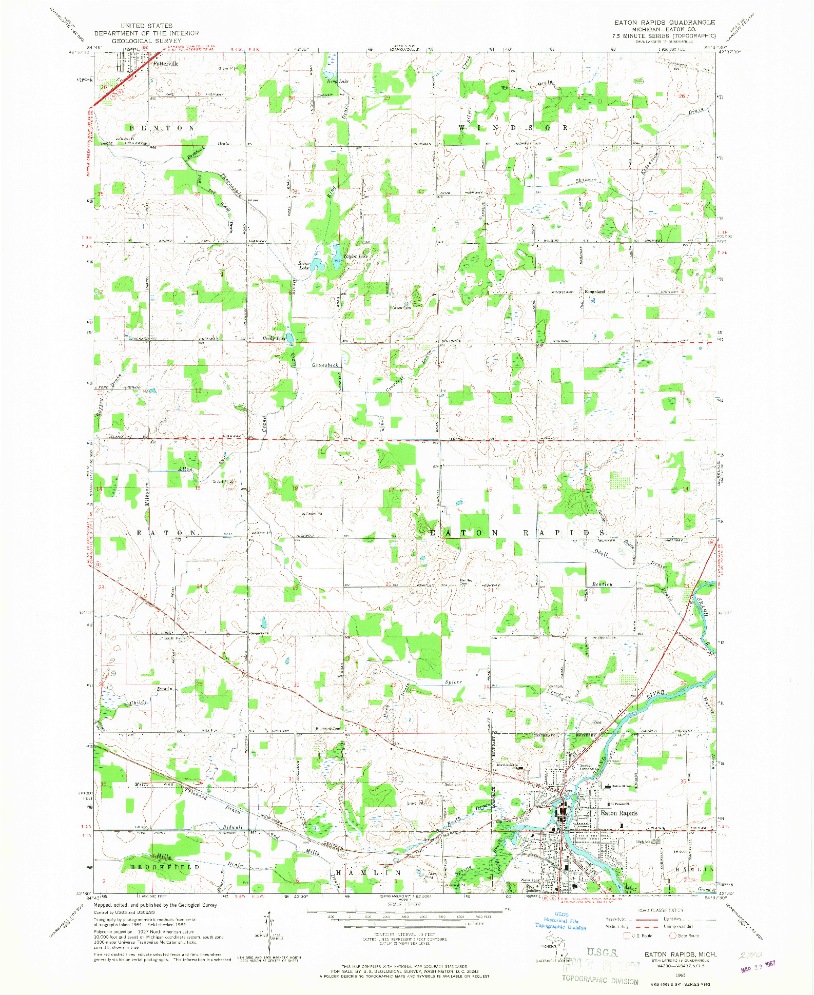 USGS 1:24000-SCALE QUADRANGLE FOR EATON RAPIDS, MI 1965