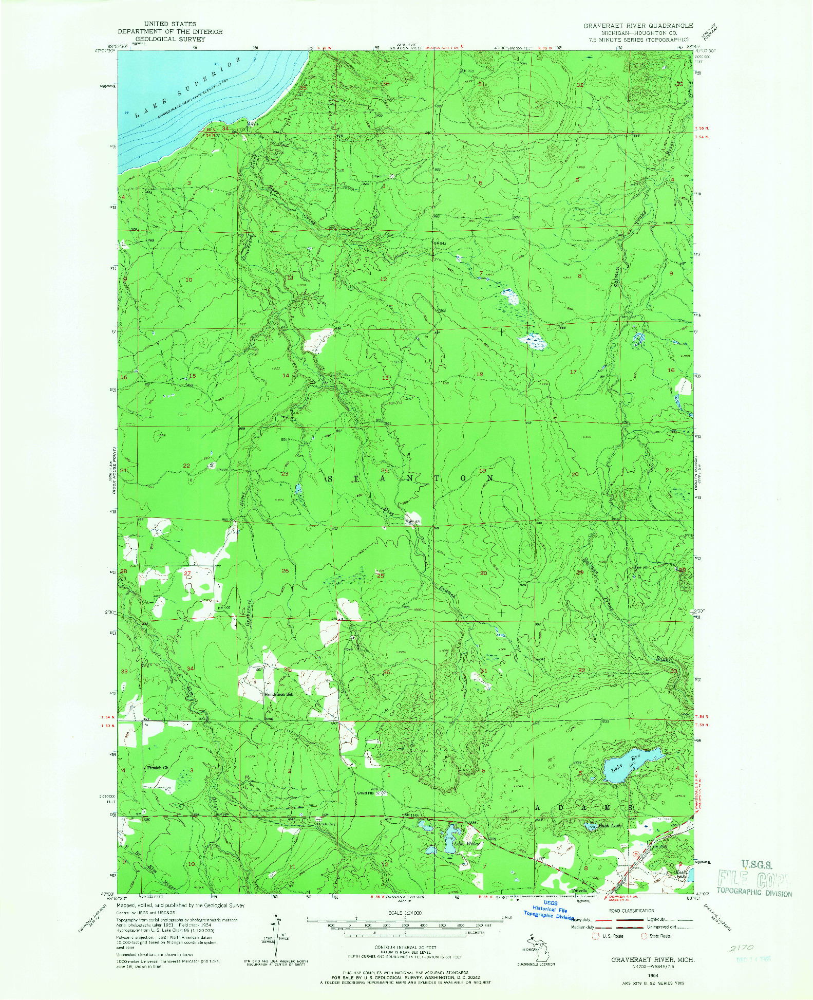 USGS 1:24000-SCALE QUADRANGLE FOR GRAVERAET RIVER, MI 1954