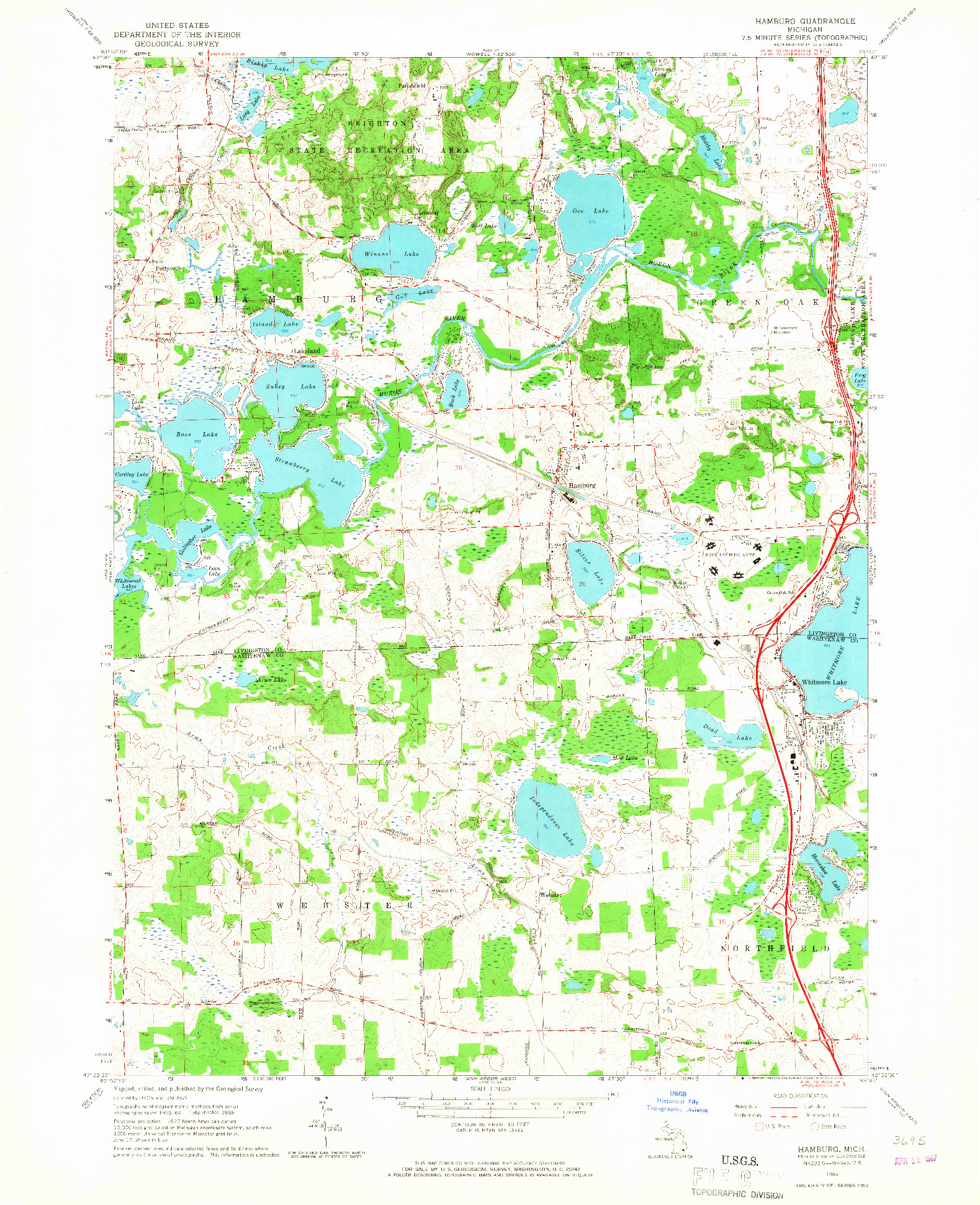 USGS 1:24000-SCALE QUADRANGLE FOR HAMBURG, MI 1965