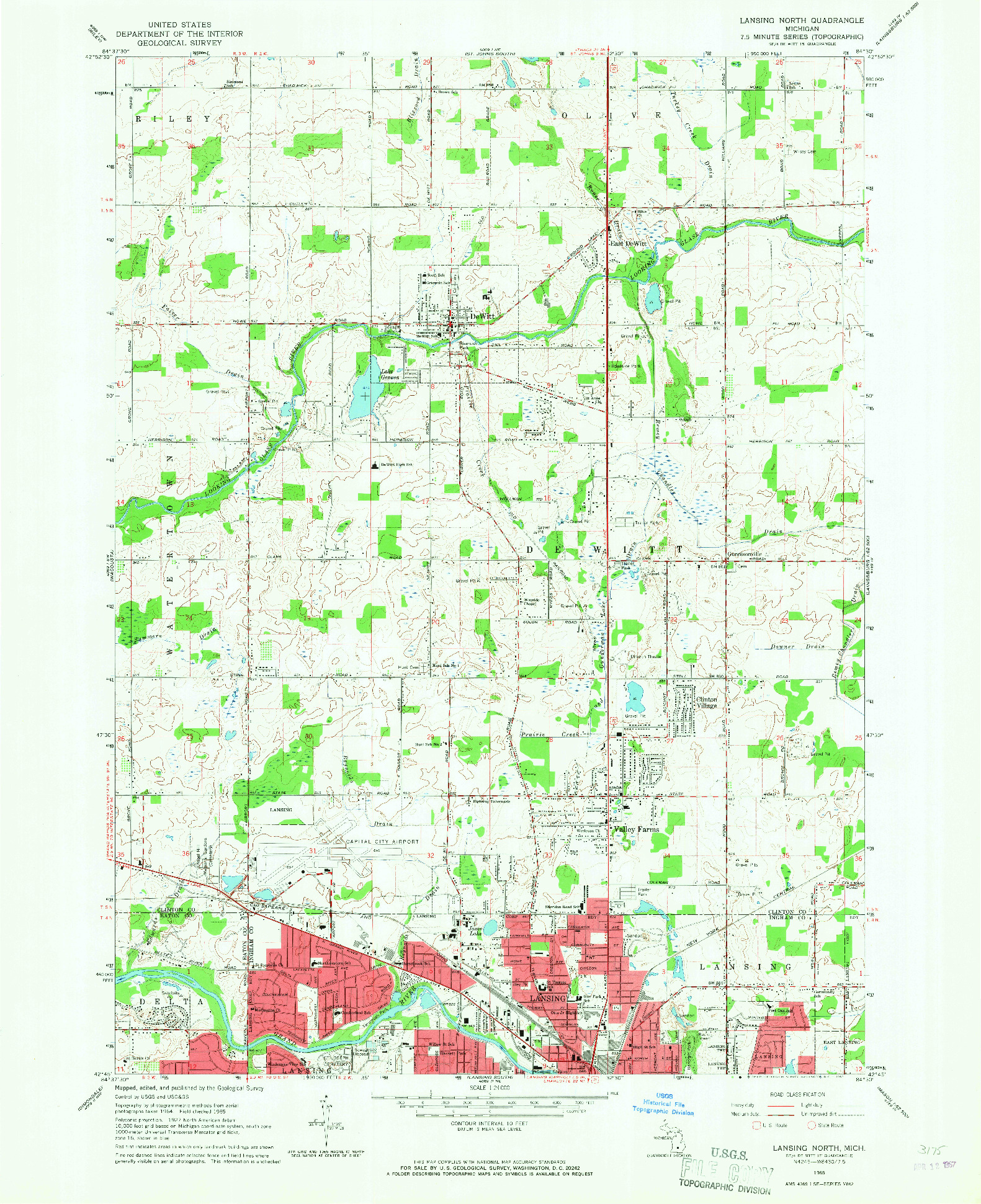 USGS 1:24000-SCALE QUADRANGLE FOR LANSING NORTH, MI 1965